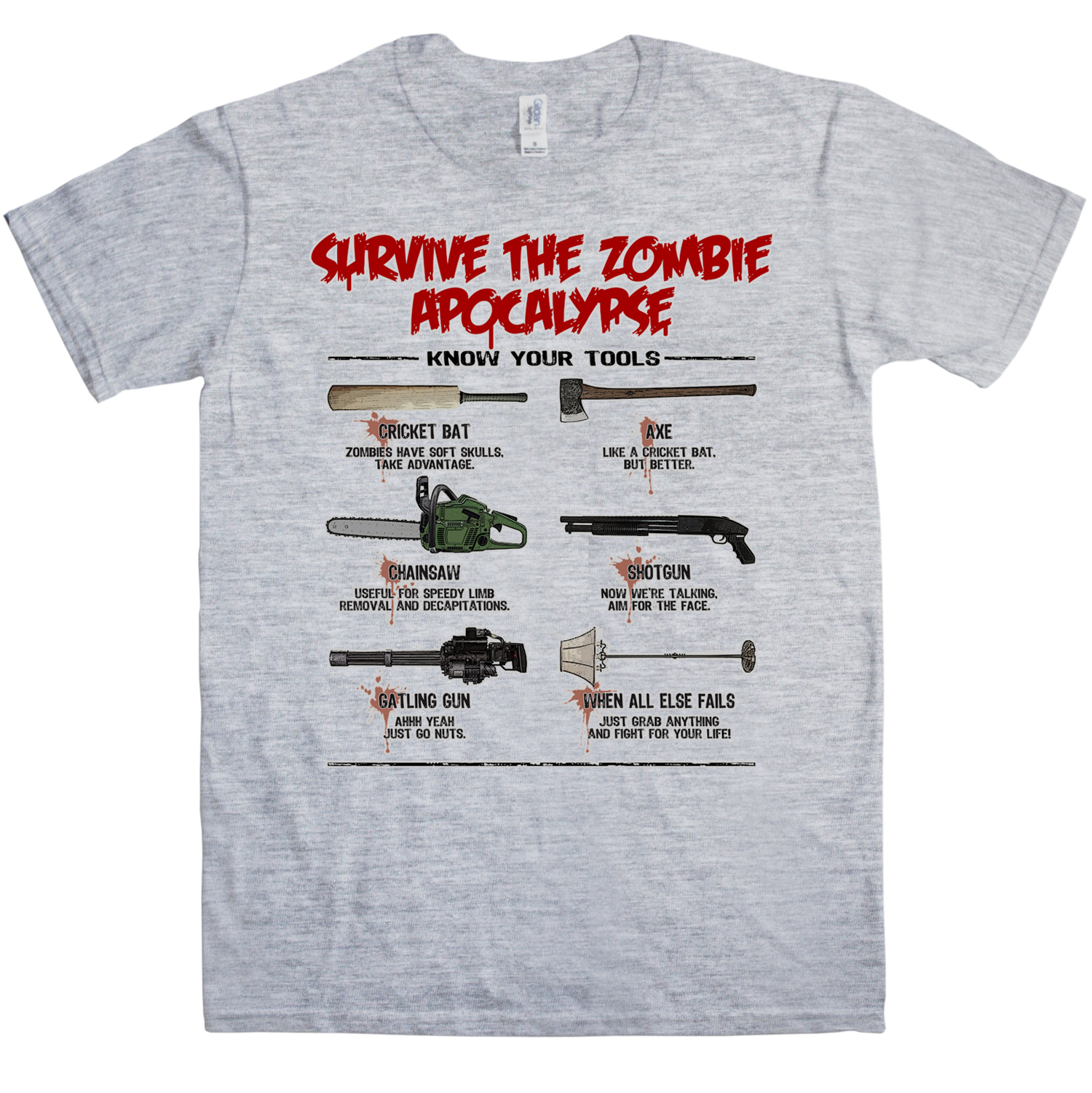 Mens Survive The Zombie Apocalypse T Shirt Ebay 5950