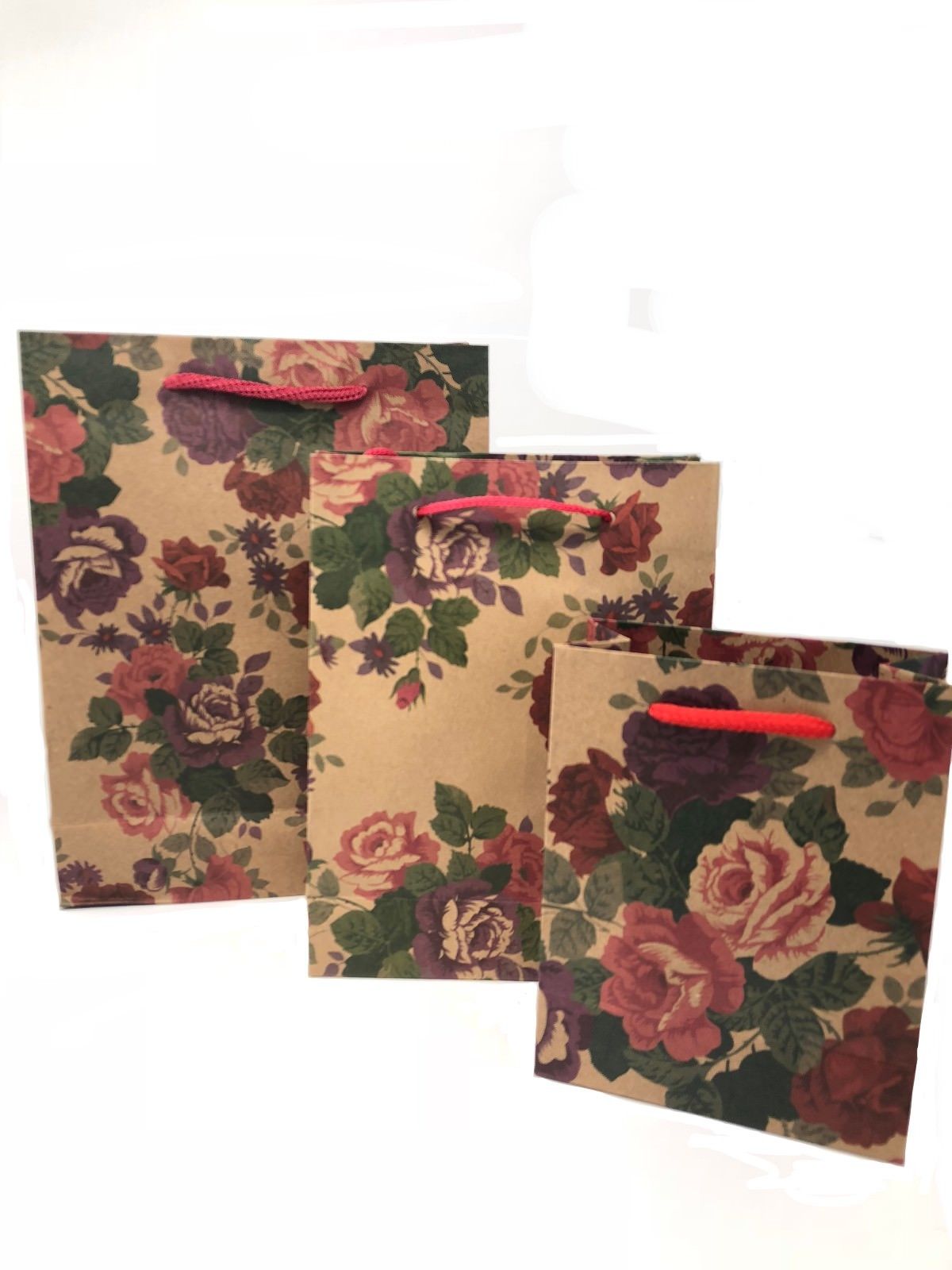 Paquete De 12 Natural Marrón Floral Mariposas Estampado Bolsas de Regalo por mayor comprar a granel