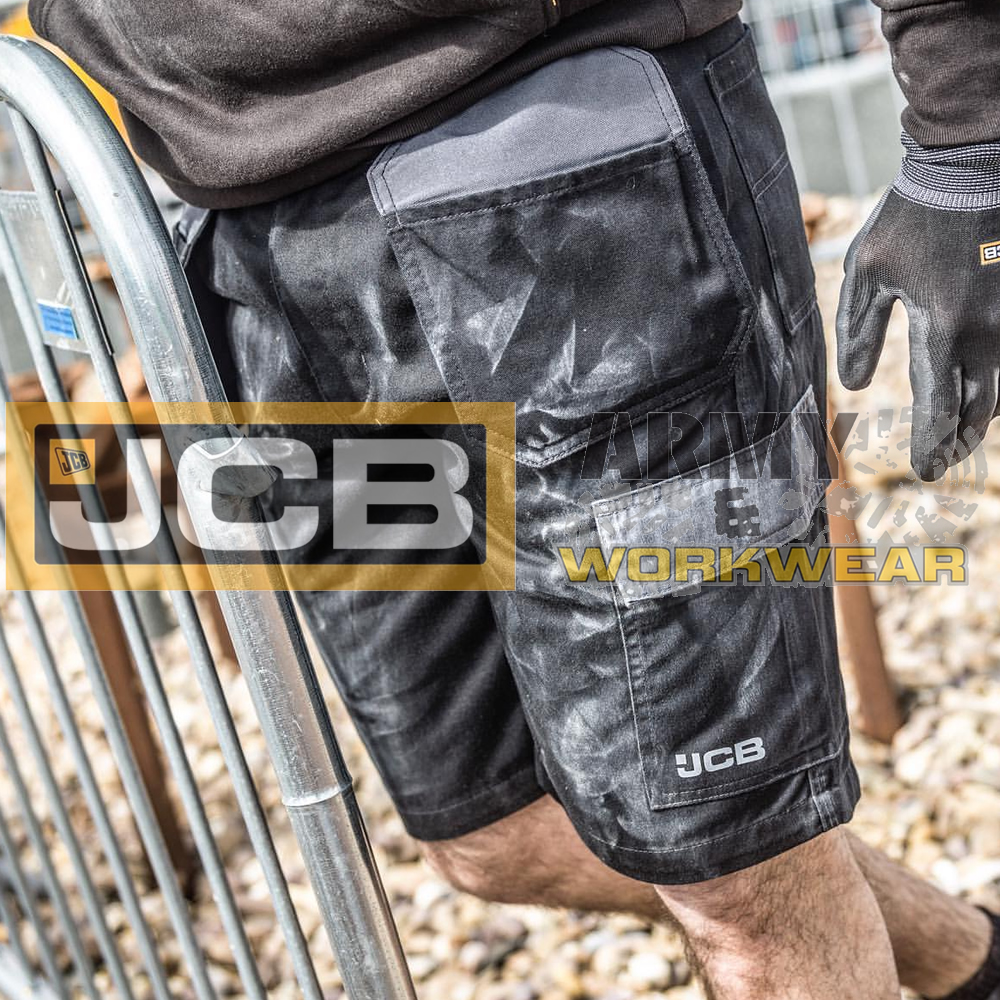 2 x JCB Mens Work Shorts Multi Pocket Triple Stitch Knee Length Cargo Trousers 