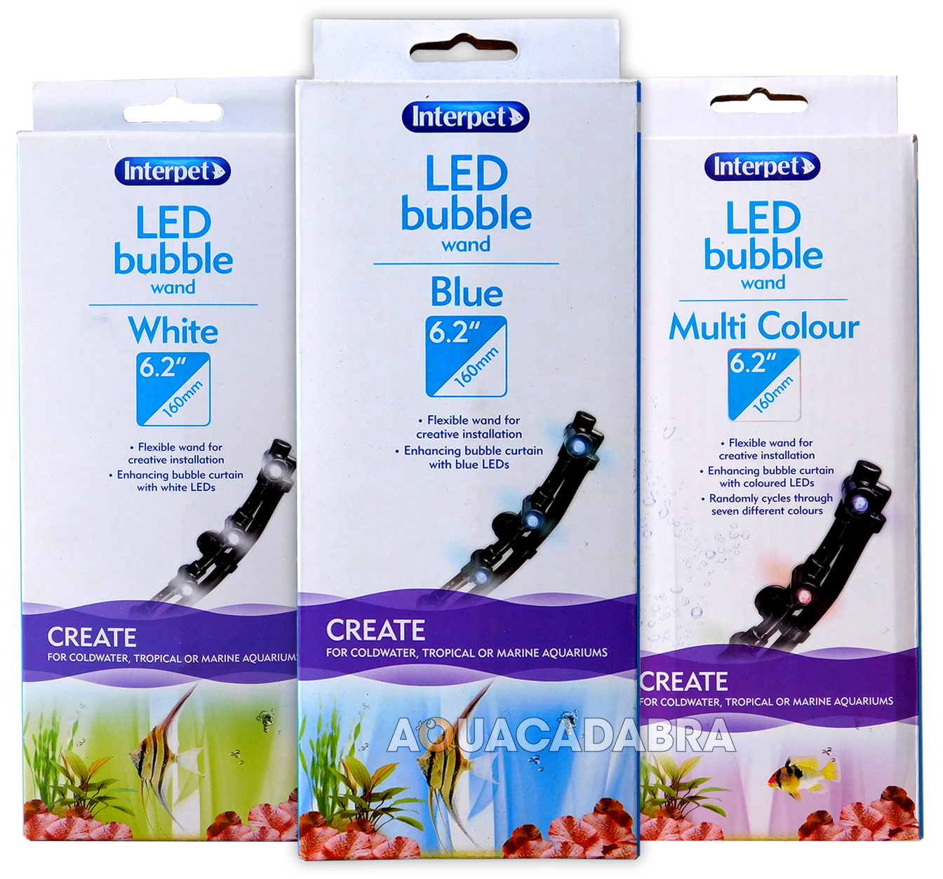 INTERPET LED BUBBLE WAND AIRSTONE BLUE WHITE FISH TANK AQUARIUM WALL