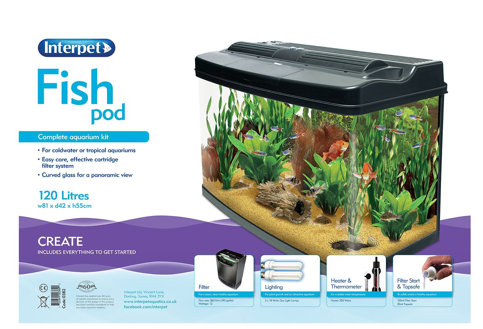 INTERPET FISH POD 120 LITRE AQUARIUM TANK COMPLETE SET UP COLDWATER