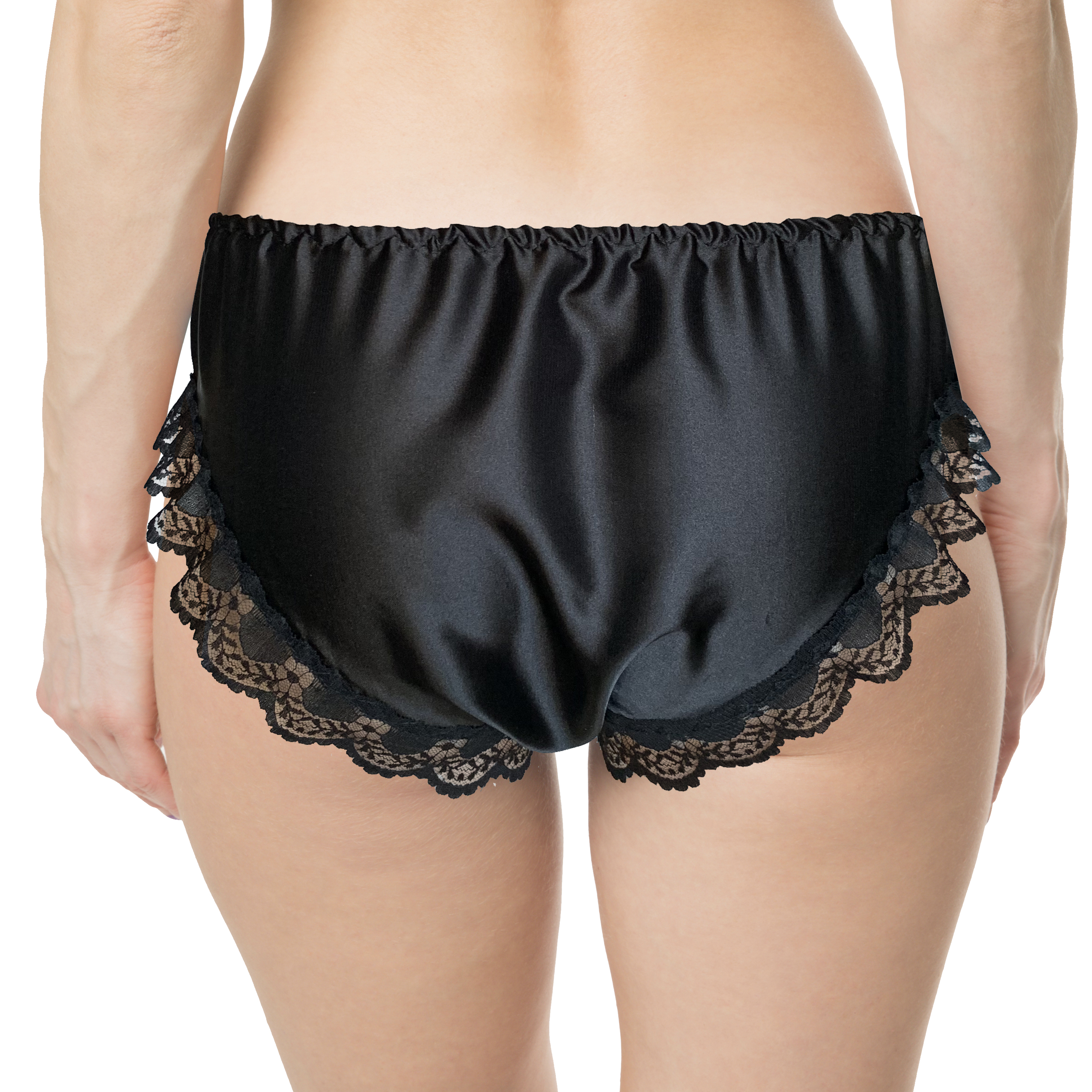 Black Satin Lace Sissy Full Panties Bikini Knicker Underwear Size 10