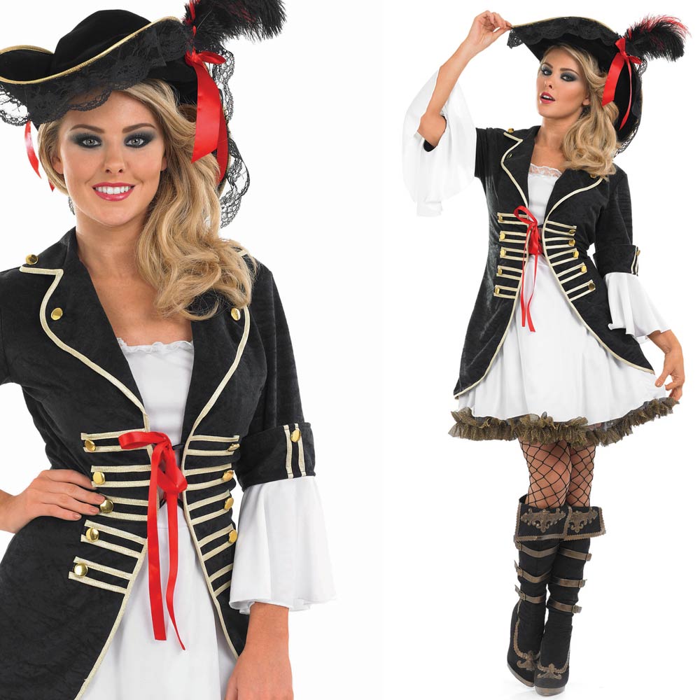 Mens Ladies Pirate Fancy Dress Costume Caribbean Buccaneer Wench Captain Outfit Ebay 0779