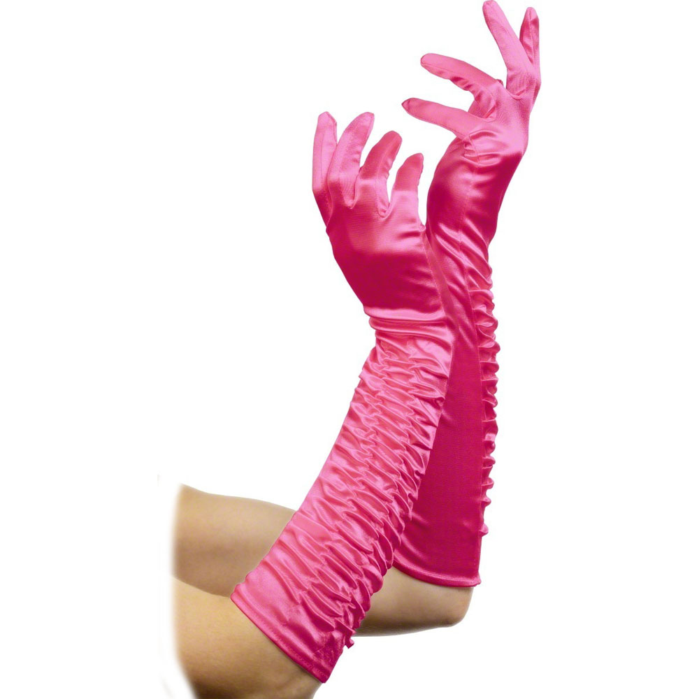 black dress pink gloves