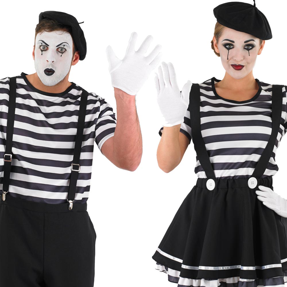 Mime Artist Costume Mens Womens Circus Mime Fancy Dress Carnival Outfit Ebay 4178
