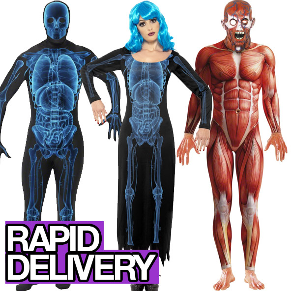XRay / Anatomy Halloween Fancy Dress Costume Horror Skin Suit + Mask