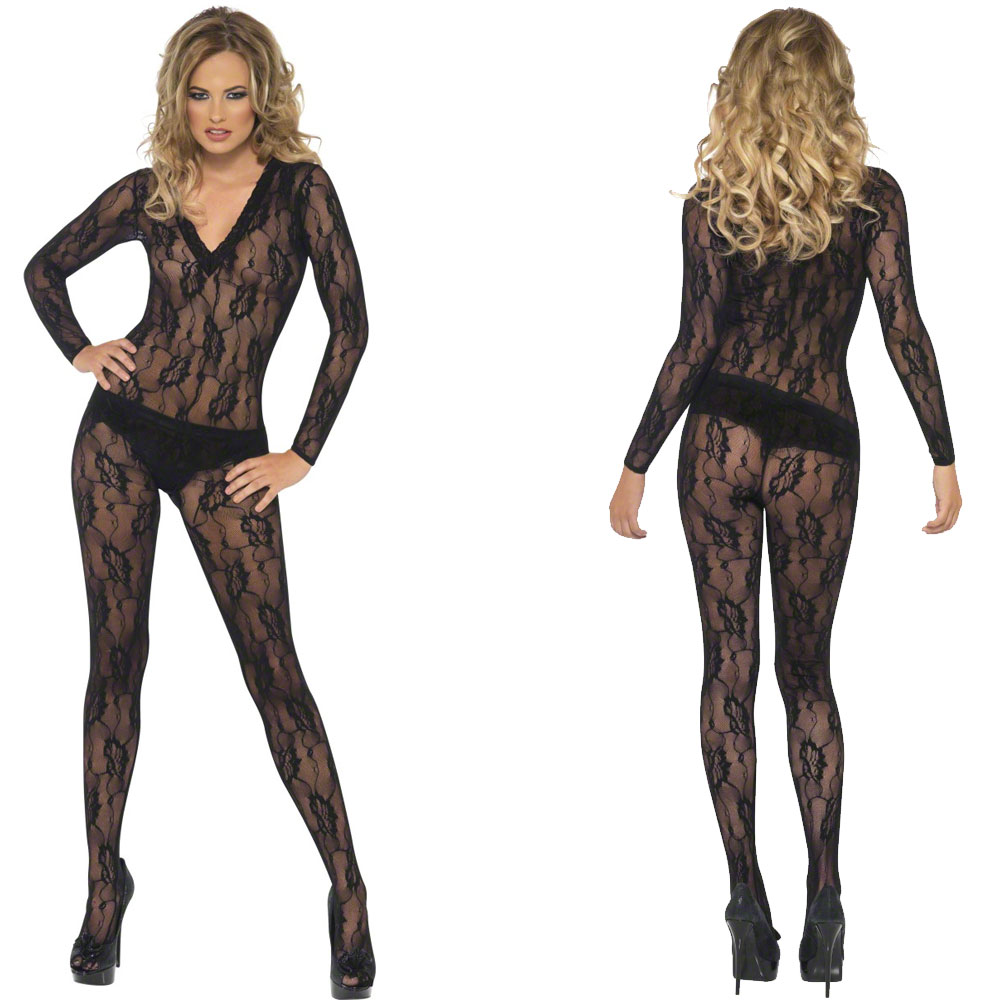 Sexy Black Body Stocking Lingerie Lace Up Sheer Patterned Net And Halterneck Ebay 9568