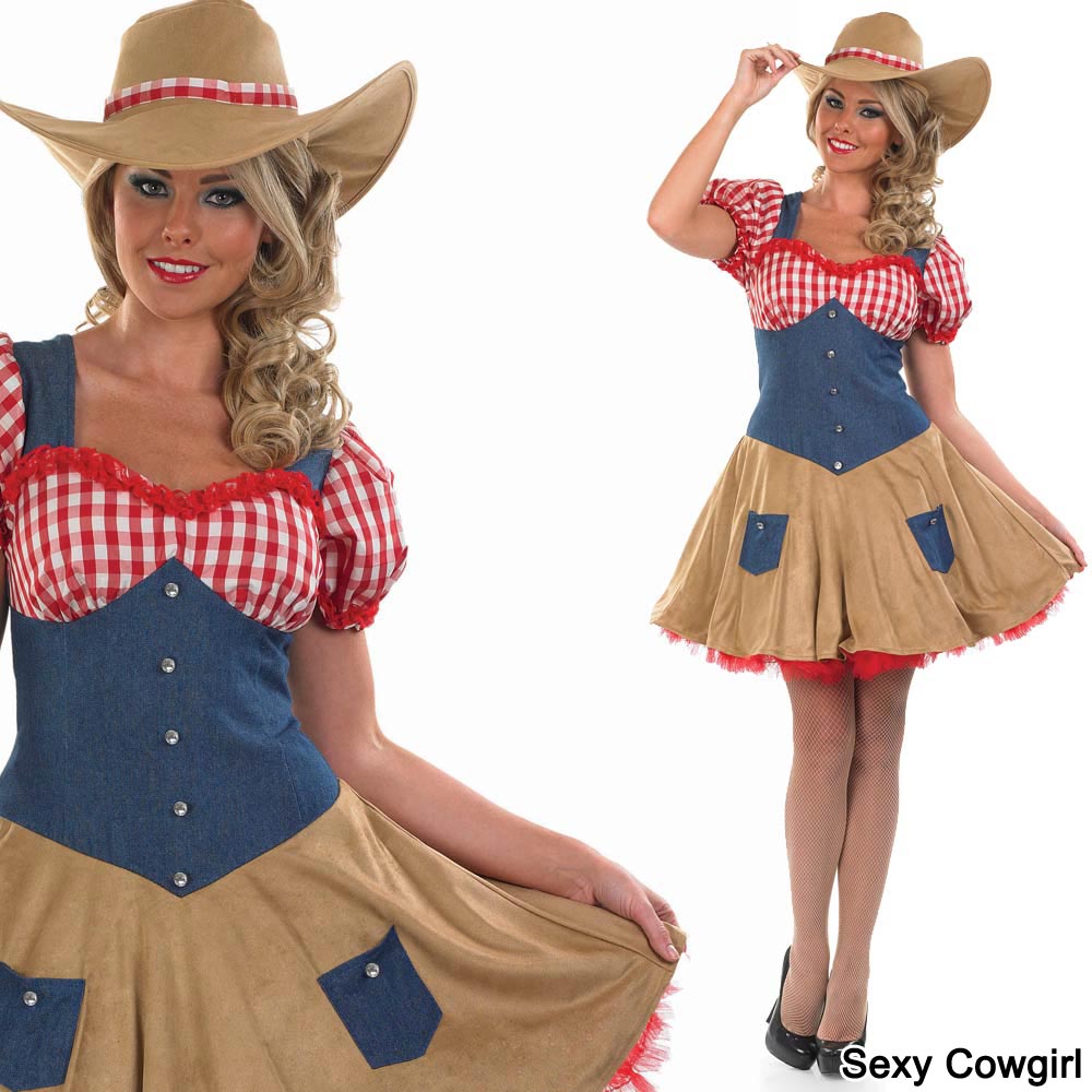 Ladies Sheriff Cowgirl Fancy Dress Costume Plus Hat Womens Wild West Outfit Ebay 0636