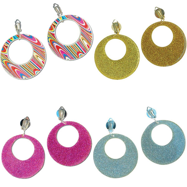 LADIES 60s 70s HIPPY HIPPIE CLIP ON MOD DOLL GIRL EARRINGS FANCY DRESS eBay