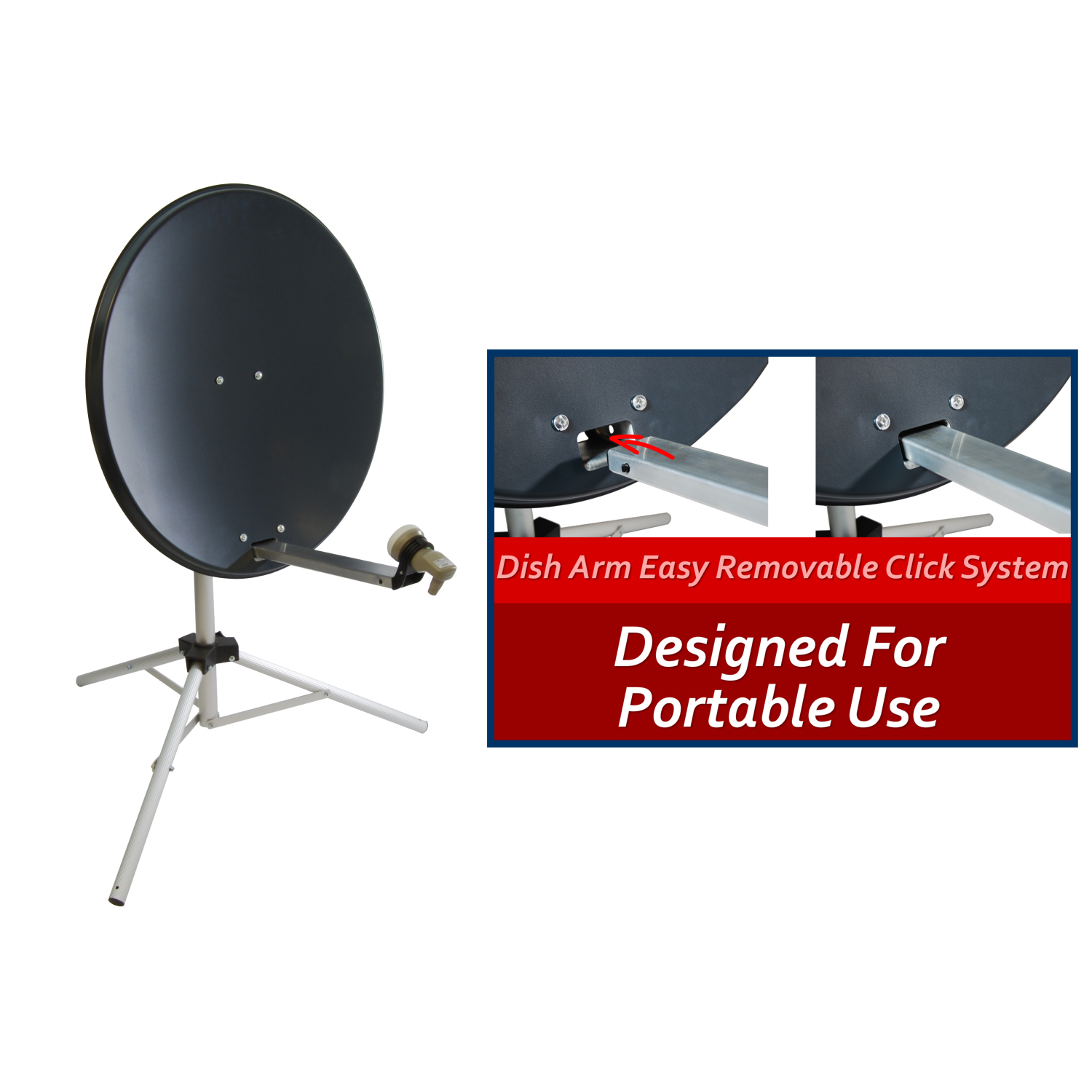 Portable 65cm Grey Satellite Dish Kit with LNB, satfinder and tripod eBay