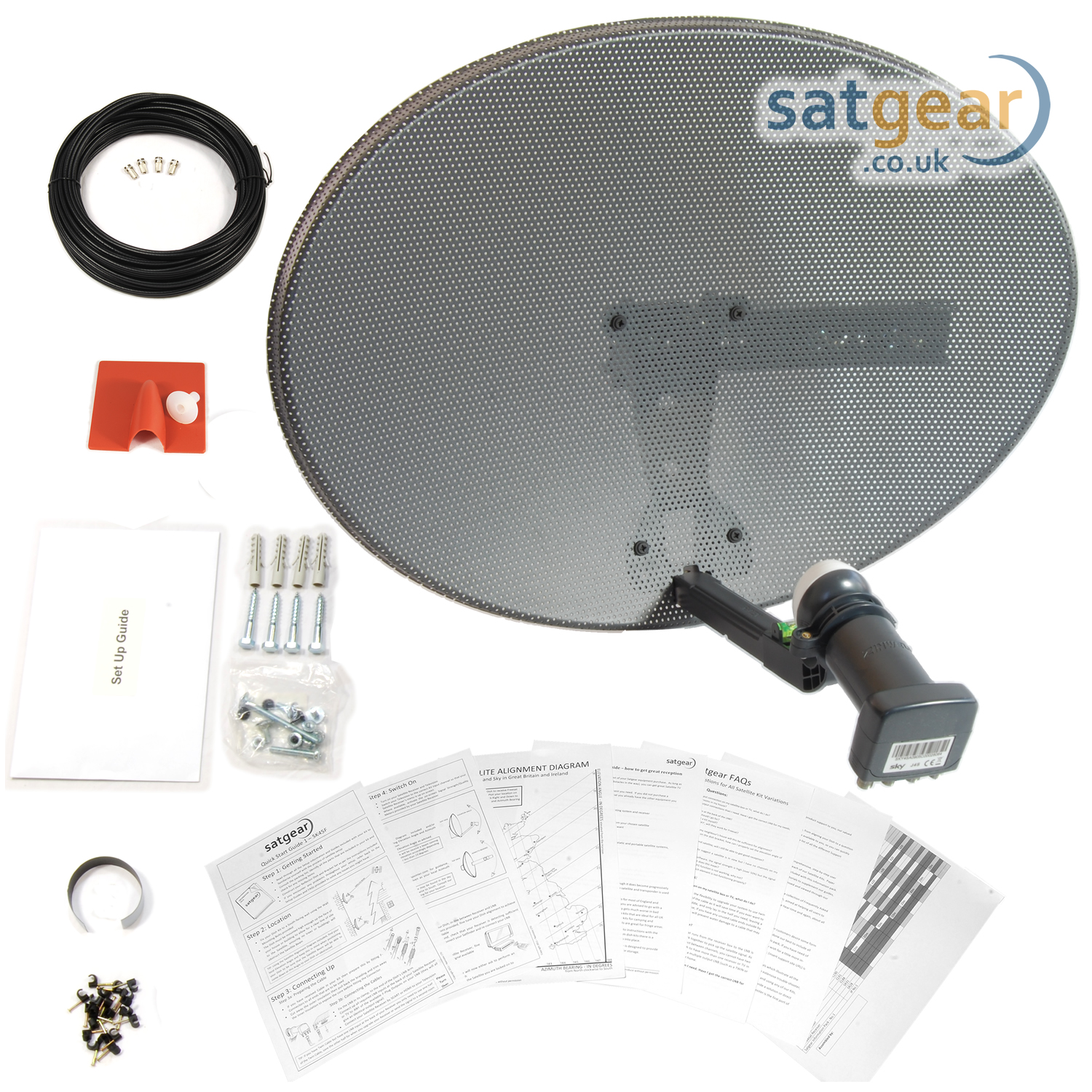 Satgear Satellite Dish Kit with SAB FTA HD Receiver Box, QUAD LNB and