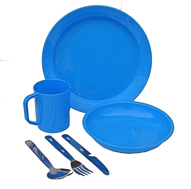 1 Person Camping Picnic Dining Set Plate Mug Bowl and Cutlery Blue