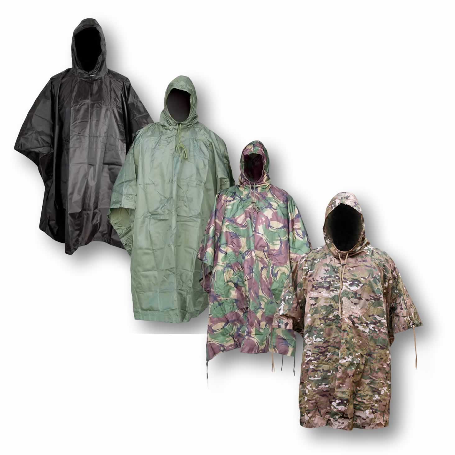 Waterproof Army Hooded Ripstop Festival Rain Poncho Camping Hiking