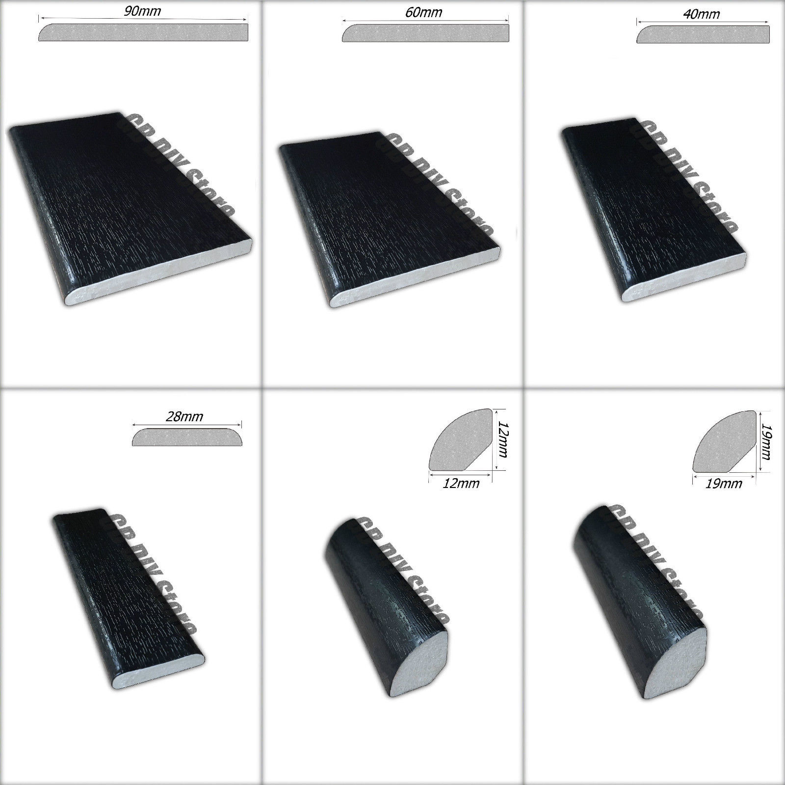 uPVC Window and Door Trim Plastic Architrave Black PVC 5m / 2 x 2.5m