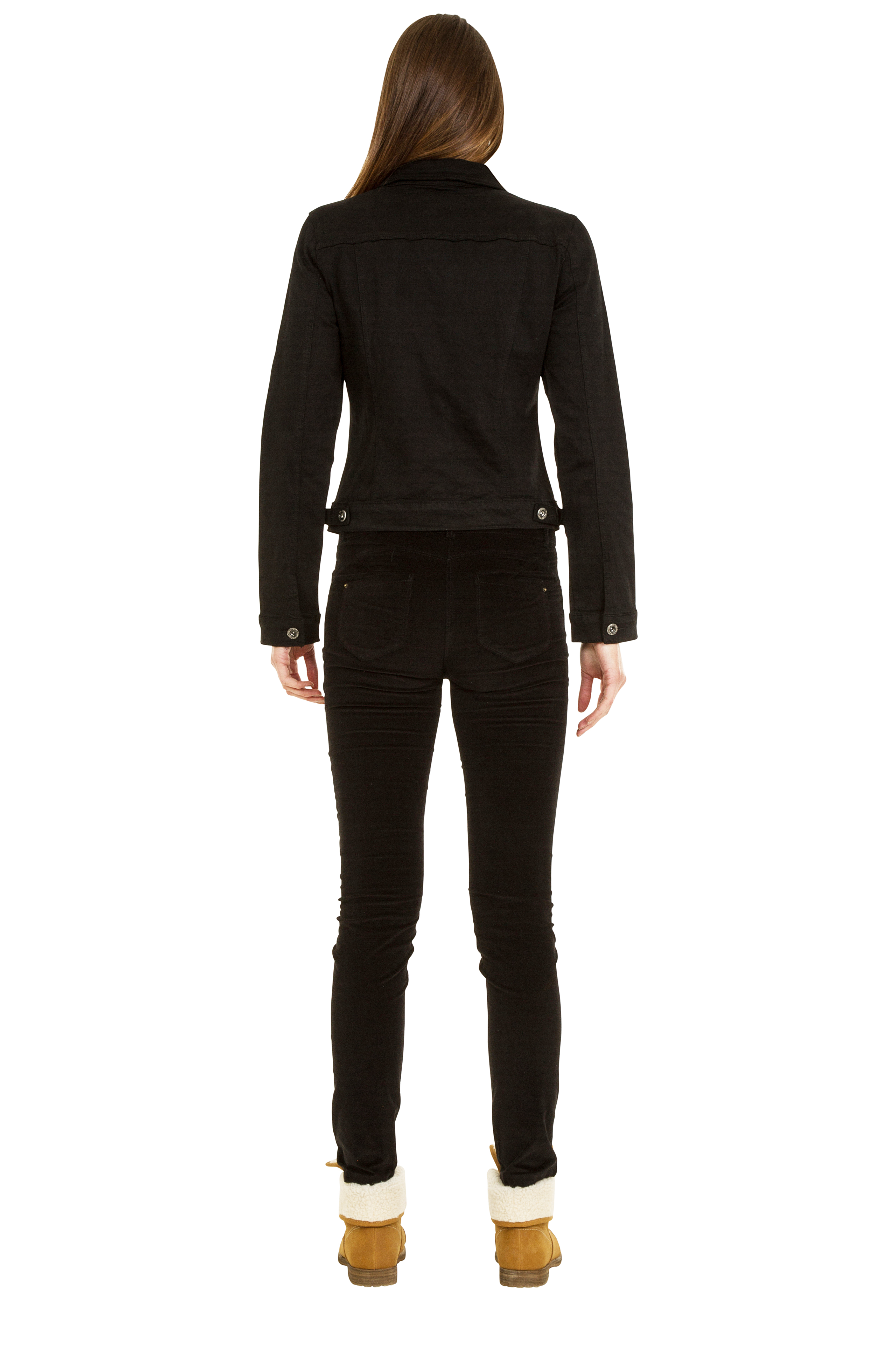 New Ladies Womens Black Fitted Stretch Denim Jacket Jeans Jacket