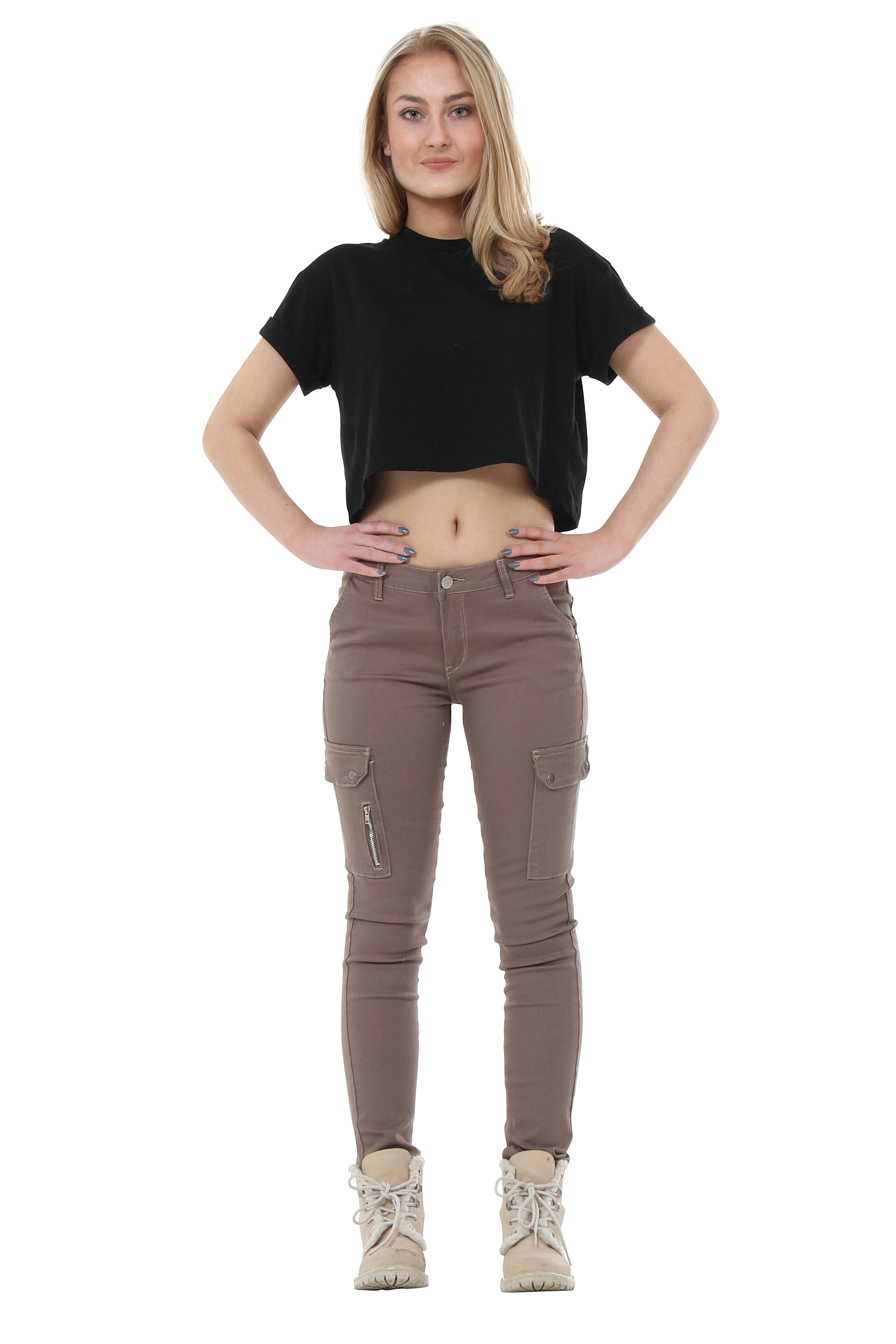 New Womens Ladies Slim Skinny Fitted Combat Pants Cargo Trousers Jeans Short Leg | eBay