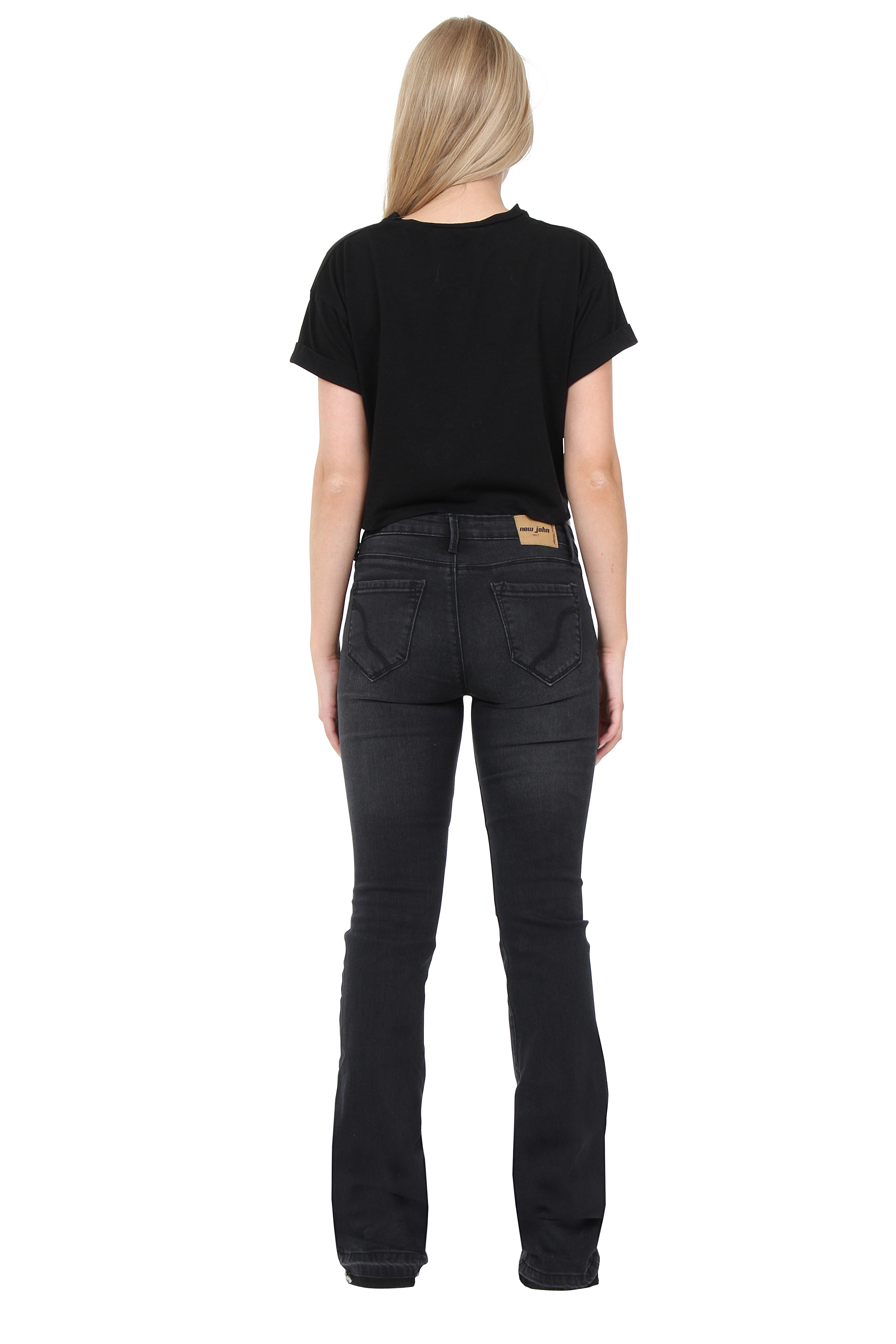 New Ladies Womens Black Faded Bootcut Flared Hipster Stretch Jeans