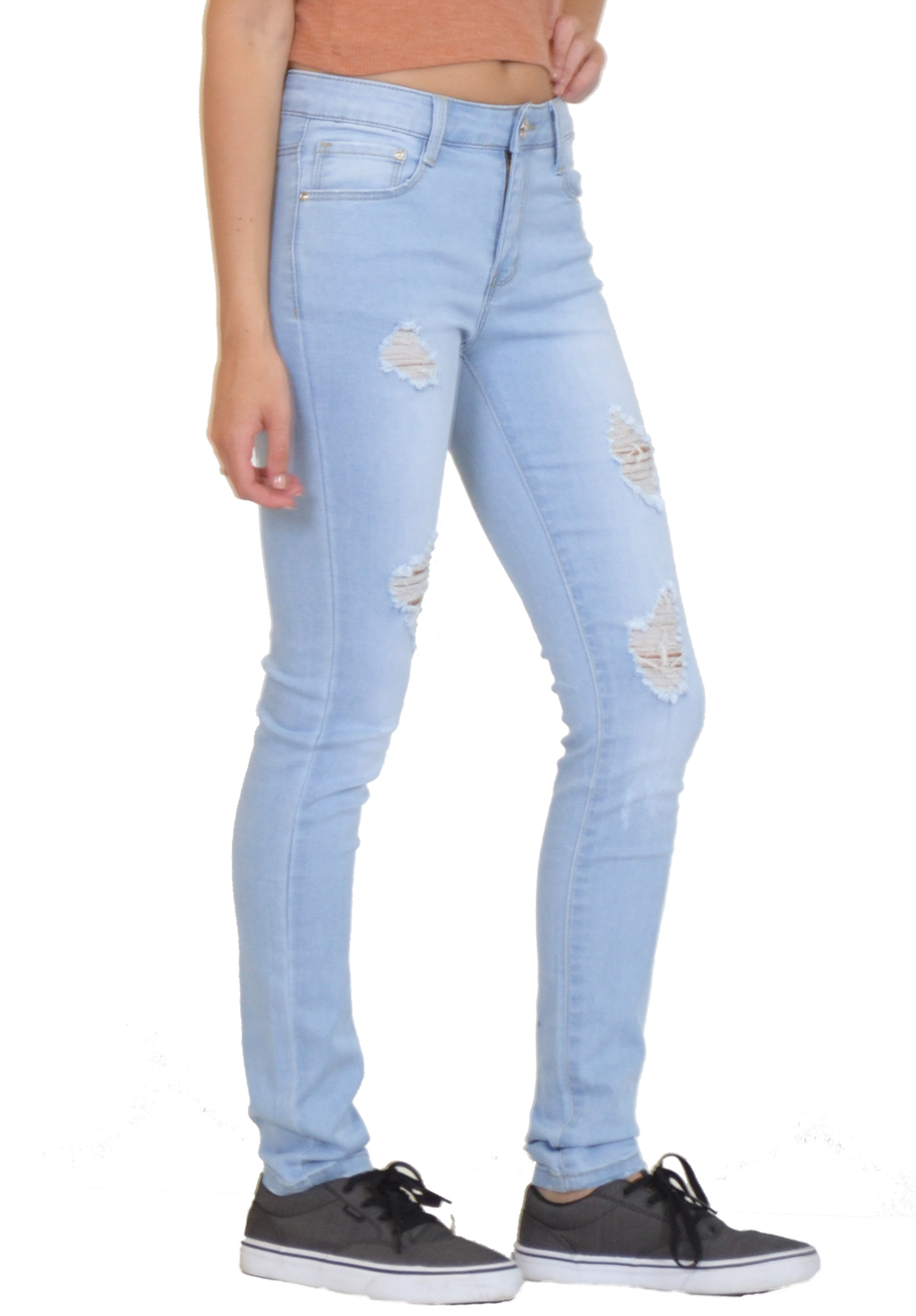 Ladies Womens Distressed Faded Skinny Fitted Slim Stretch Ripped