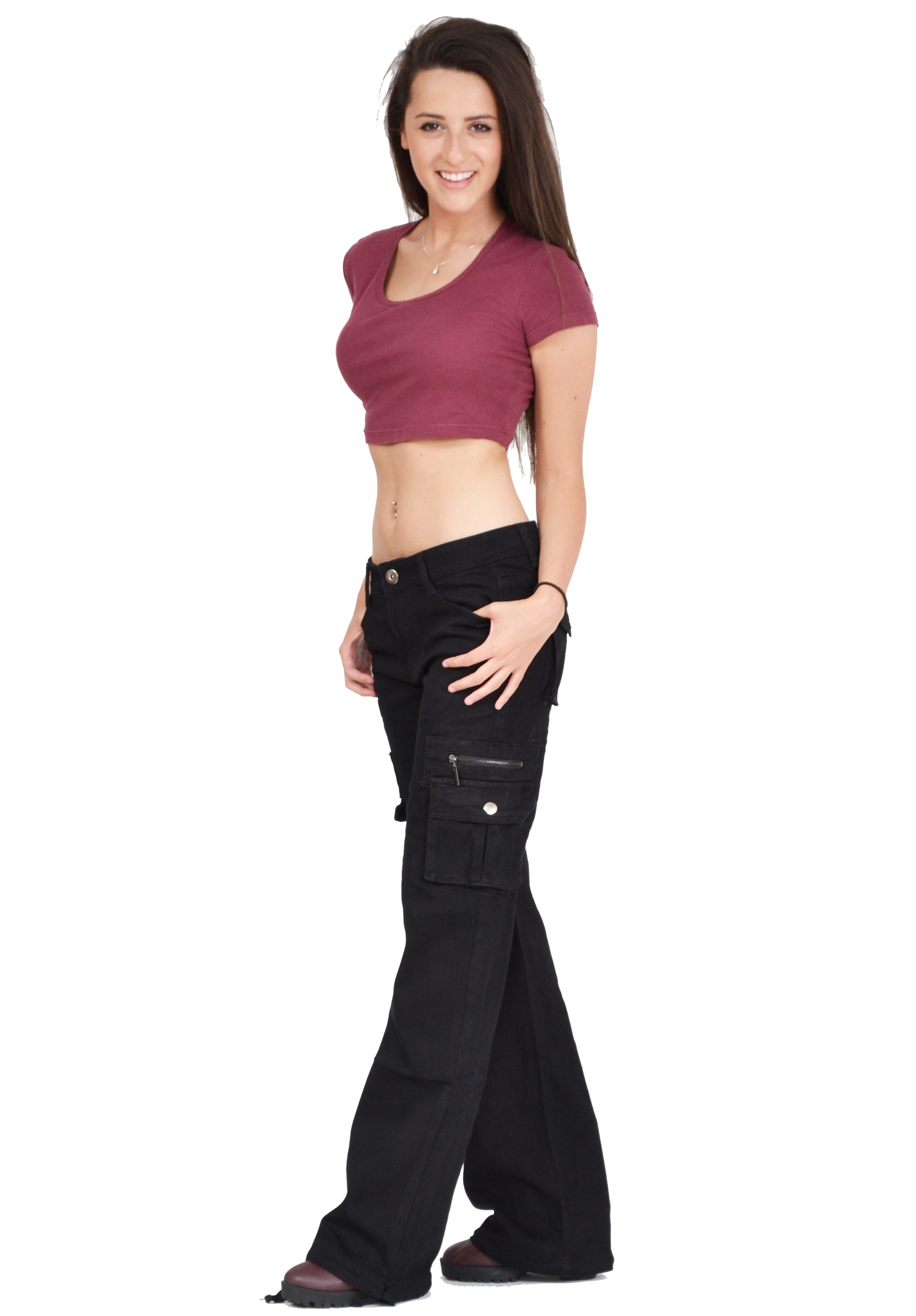 black cuffed cargo pants womens