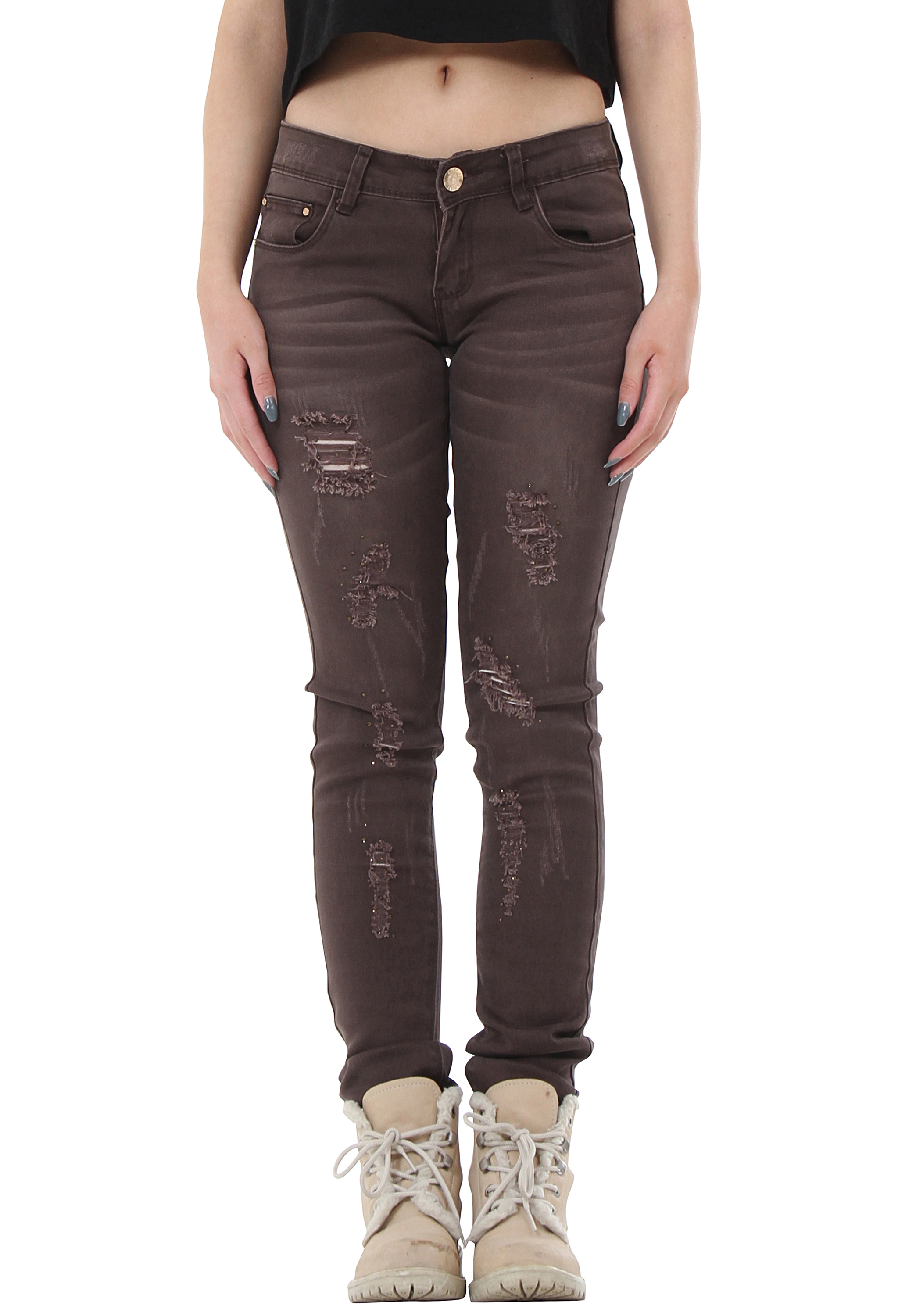 New Womens Ripped Distressed Frayed Coloured Slim Skinny Stretch