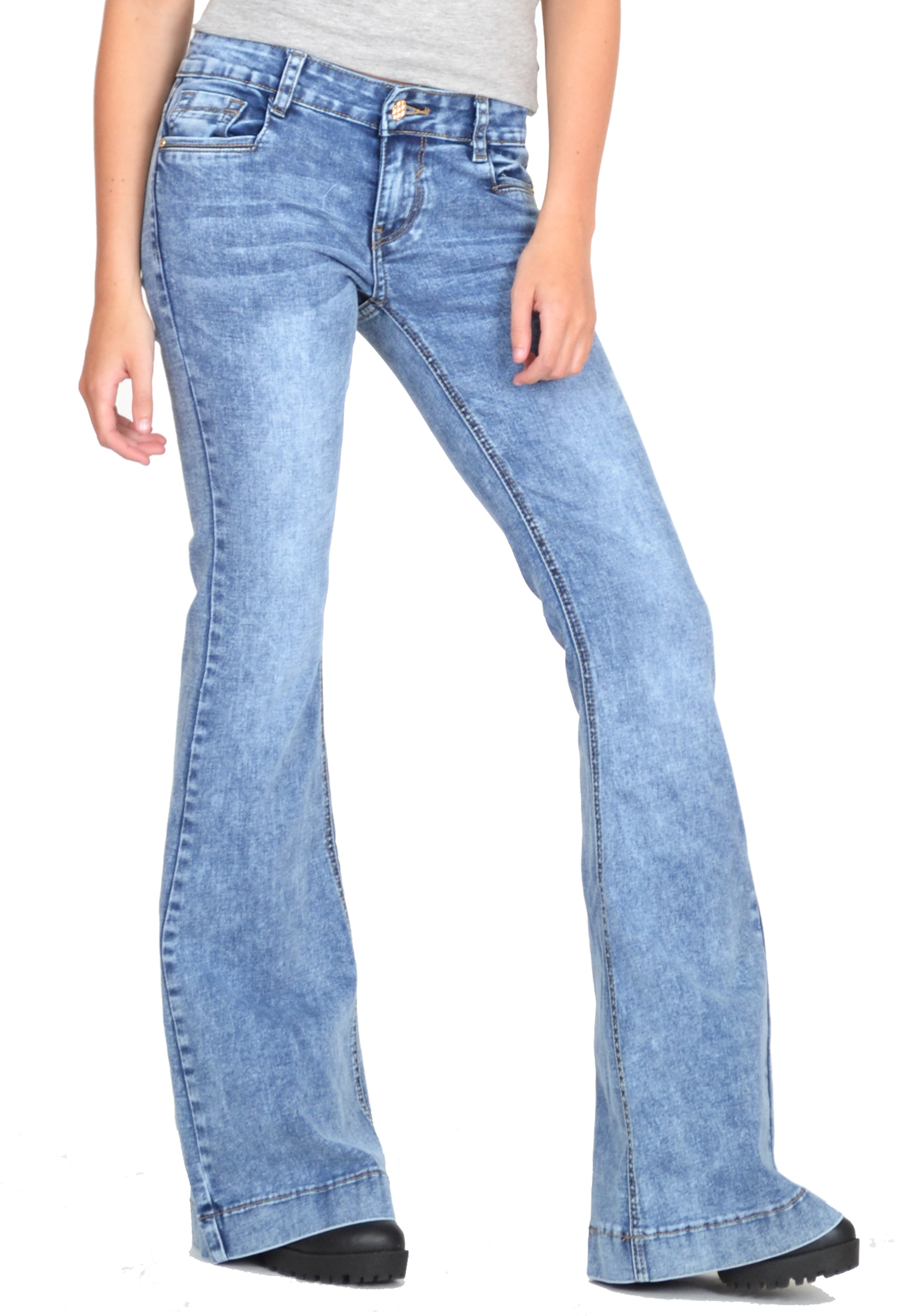 New Ladies Womens 60s 70s Blue Faded Bell Bottoms Denim Flares Wide Flared Jeans