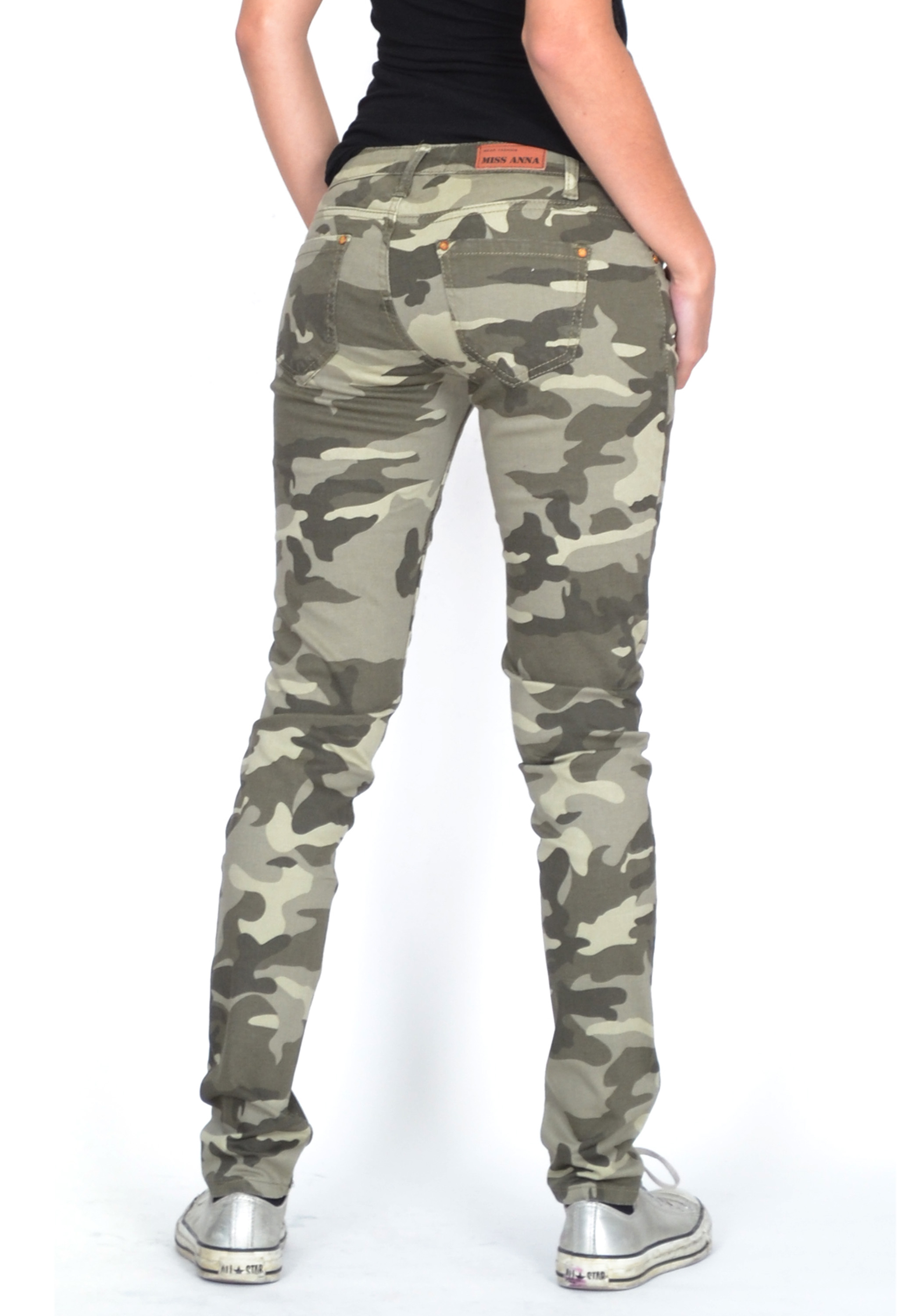 Womens High Rise Slim Skinny Stretch Light Green Camouflage Trousers