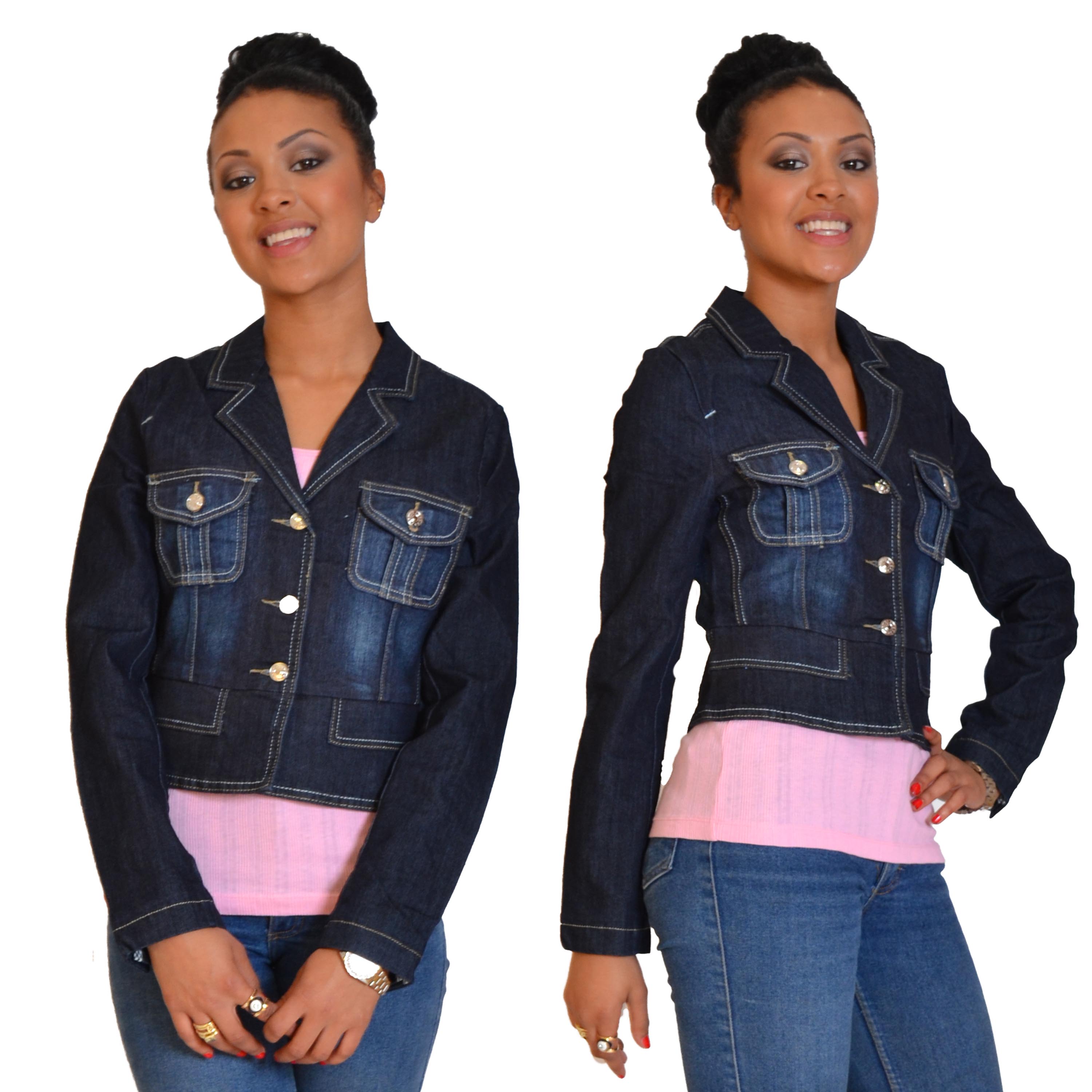 New Womens Punk Spike Studded Shoulder Vintage Denim Jacket Jeans coat