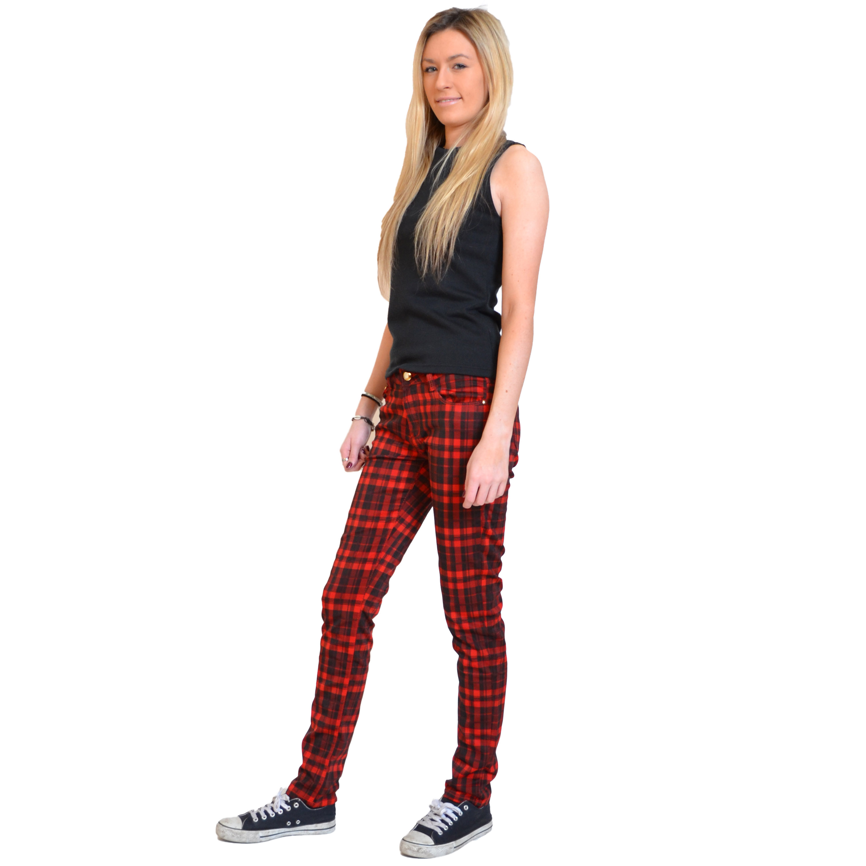 womens black trousers with red stripe