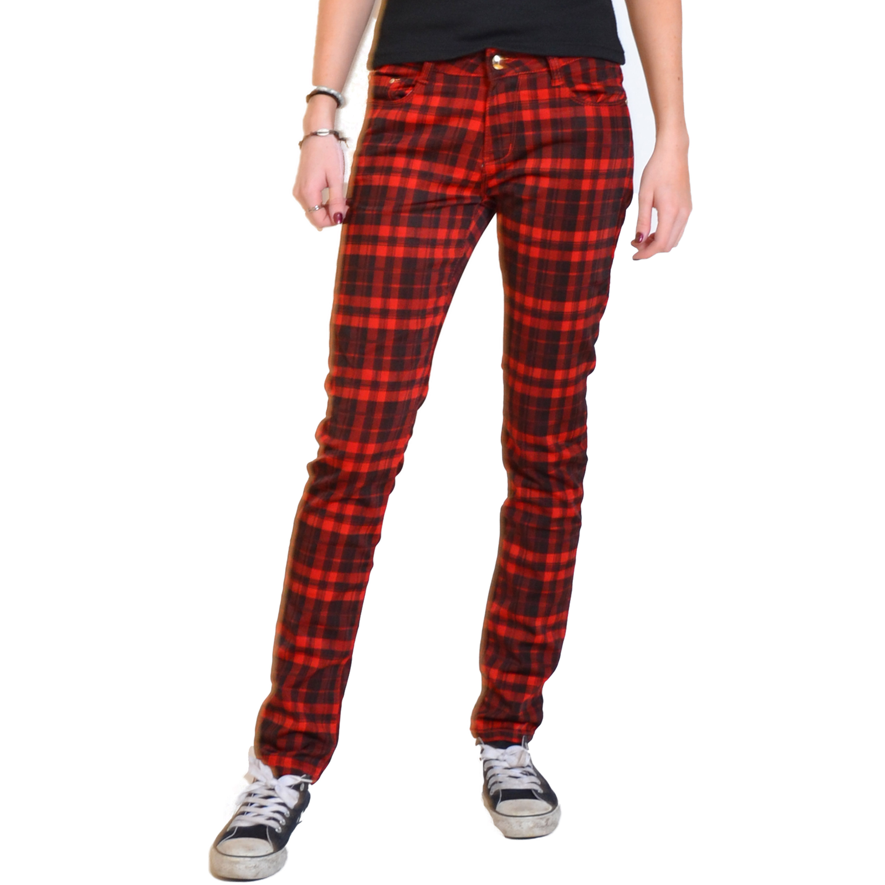 red and black check pants