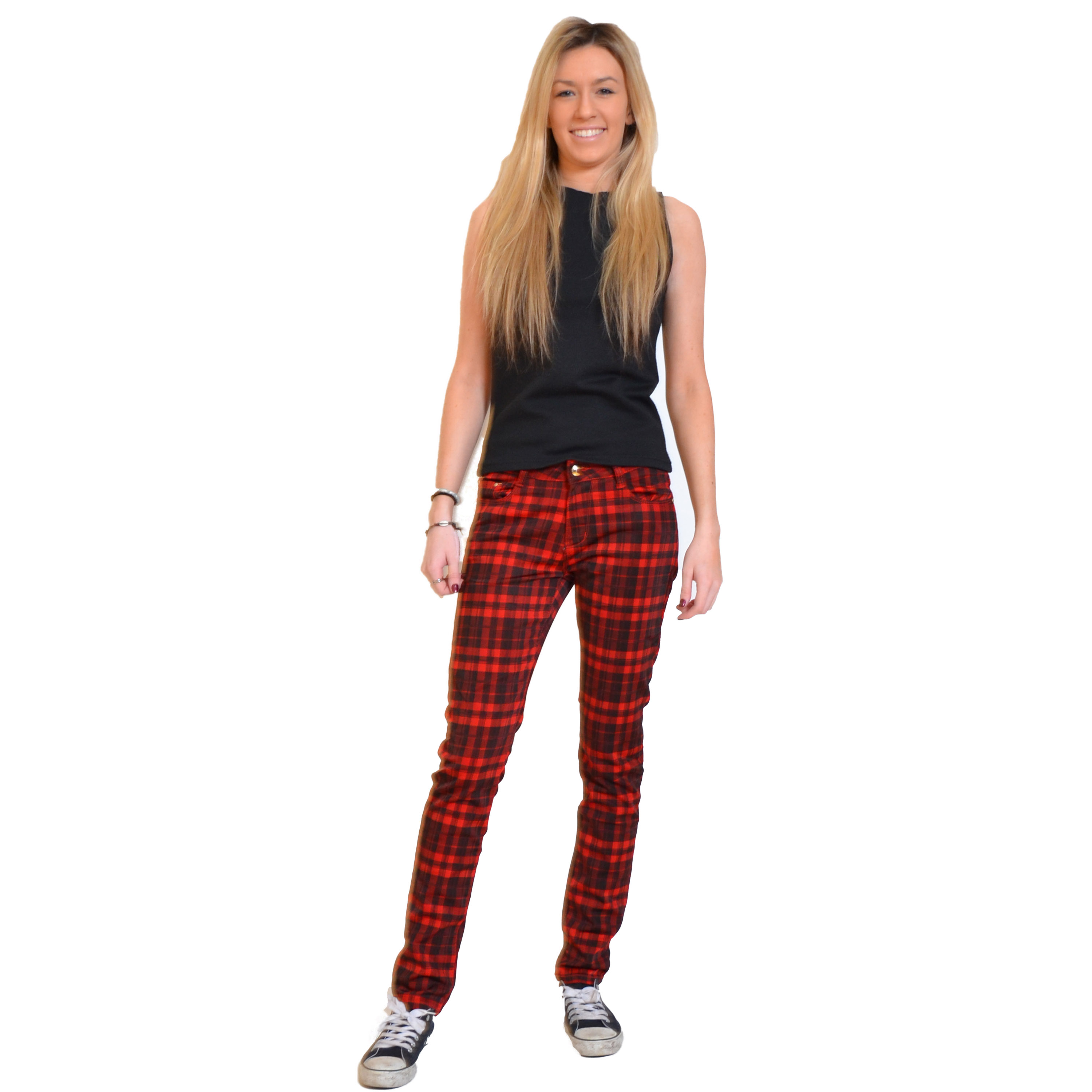 womens black pants with red stripe