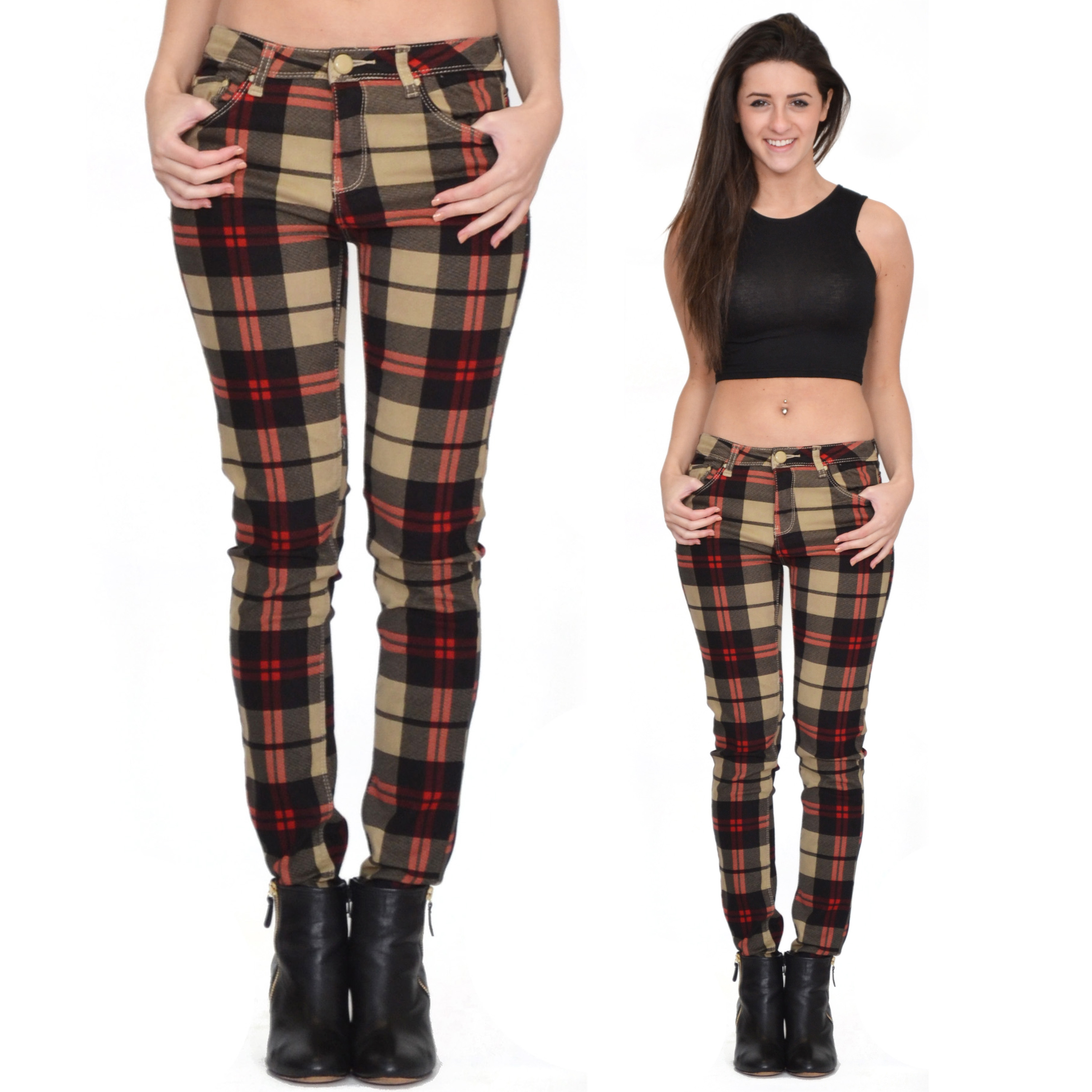 womens red tartan plaid pants