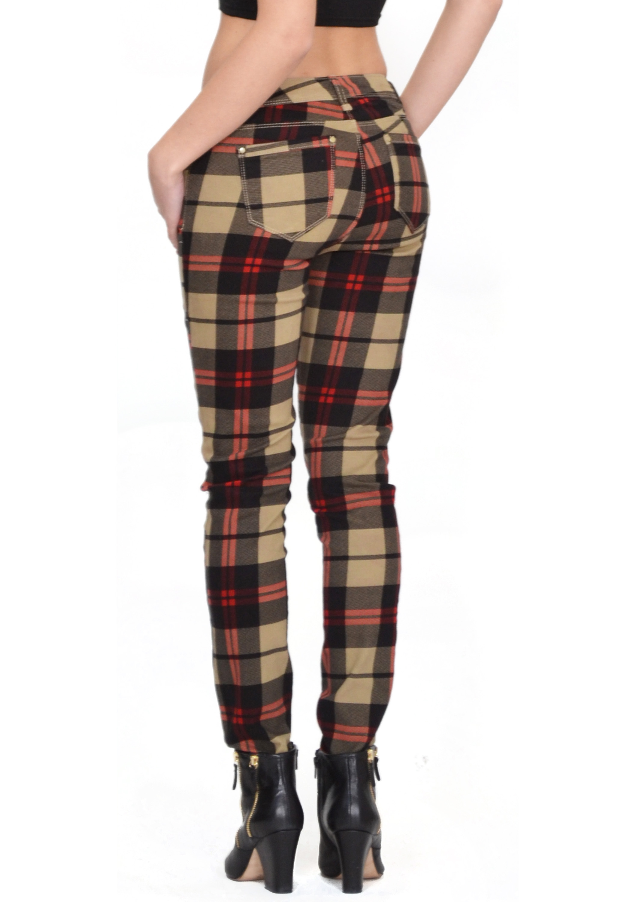 red check trousers womens