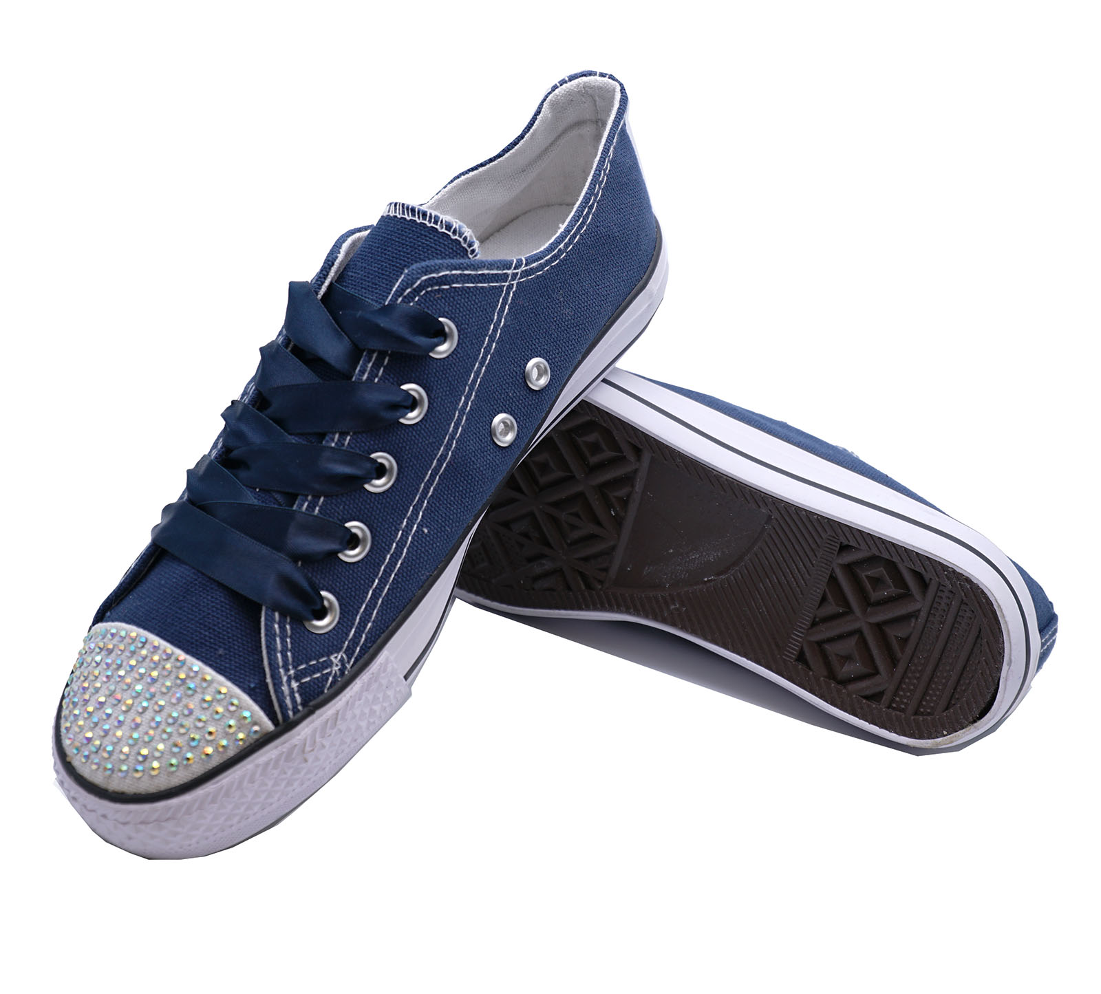 GIRLS KIDS CHILDRENS NAVY CANVAS DIAMANTE LACE-UP PLIMSOLL PUMPS SHOES UK 11-3