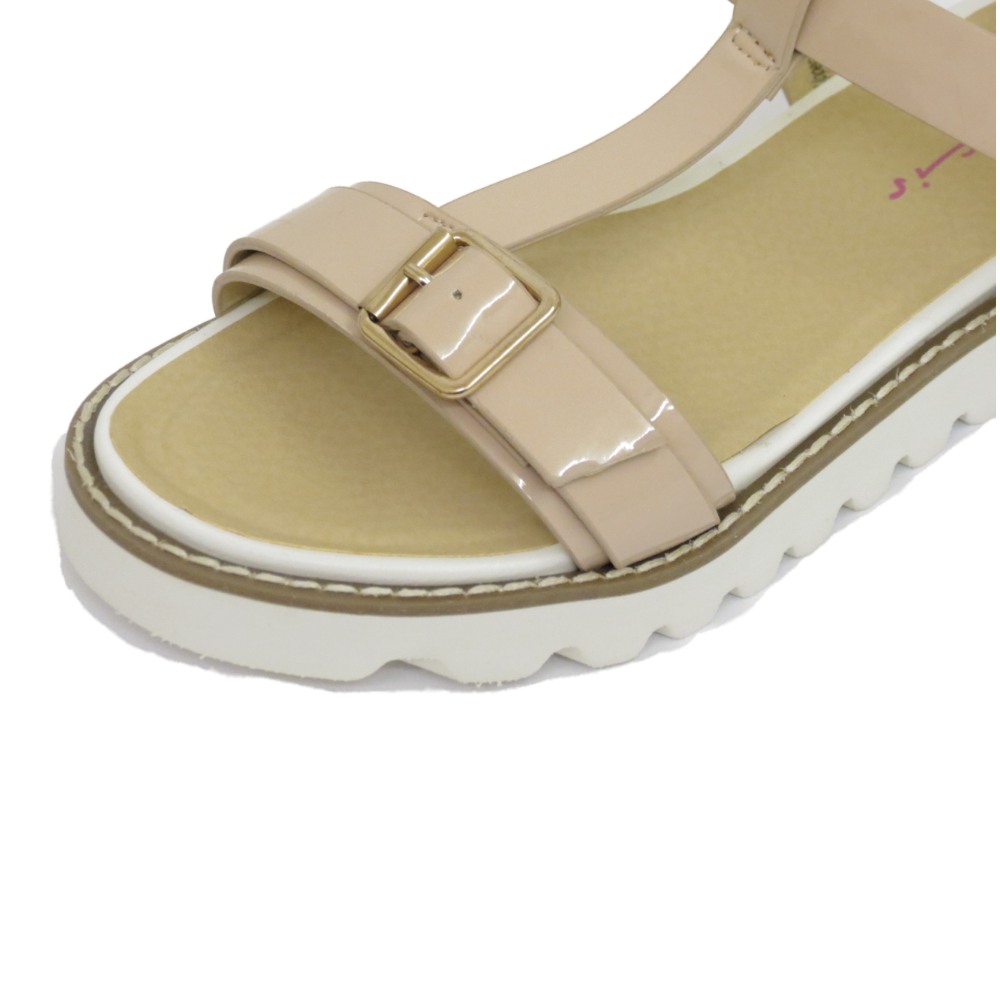LADIES NUDE DOLCIS FLAT BUCKLE SANDALS FLIP-FLOP T-BAR SHOES MULES SIZES 3-8