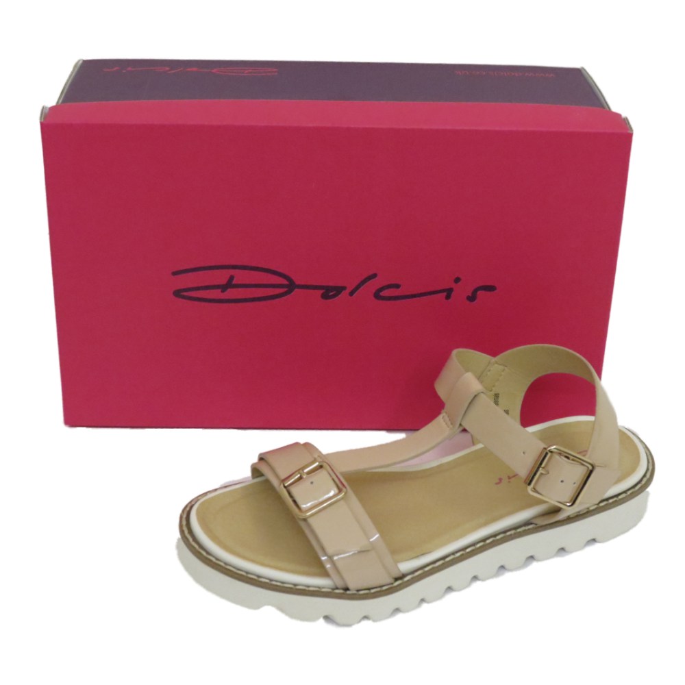 LADIES NUDE DOLCIS FLAT BUCKLE SANDALS FLIP-FLOP T-BAR SHOES MULES SIZES 3-8