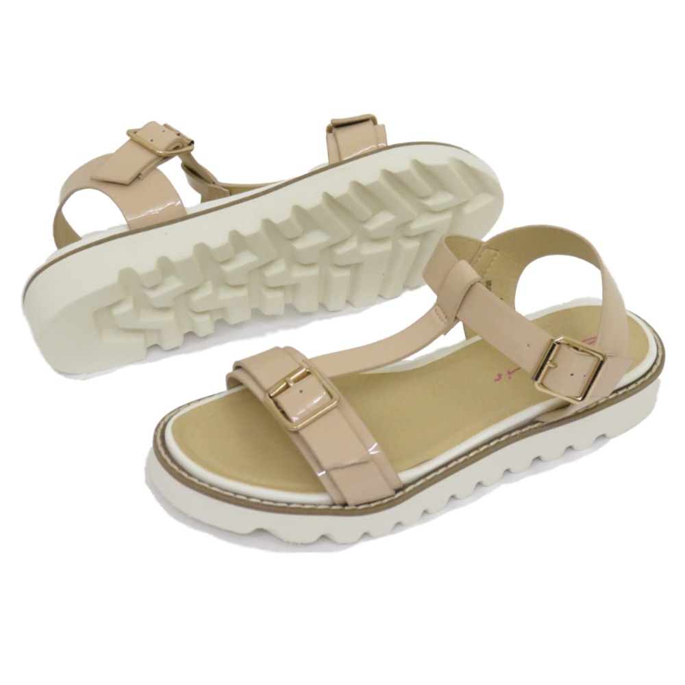 LADIES NUDE DOLCIS FLAT BUCKLE SANDALS FLIP-FLOP T-BAR SHOES MULES SIZES 3-8