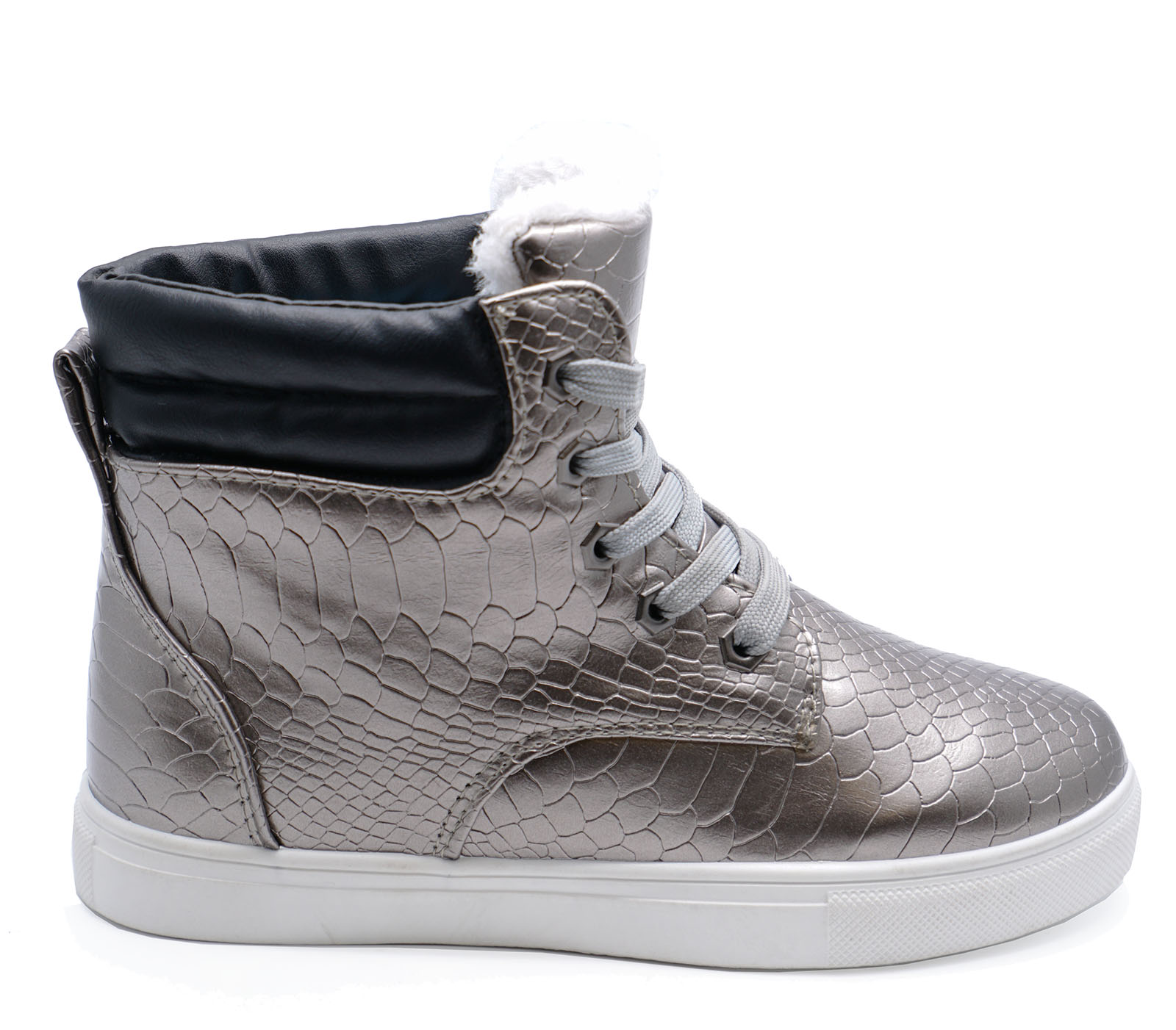 LADIES FLAT PEWTER WARM FLEECE-LINED HI-TOP TRAINER COMFY ANKLE BOOTS SHOES 3-8