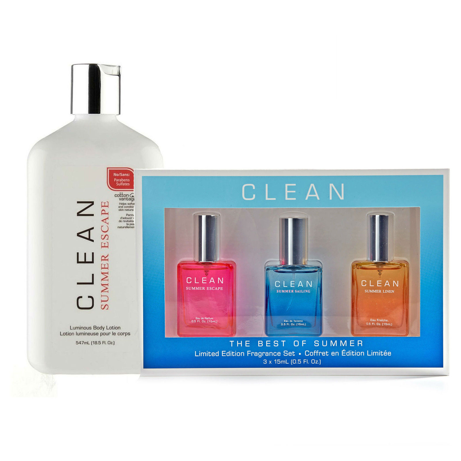Clean Summer Escape Sailing Linen Perfume Coffret Gift Set 3x15ml