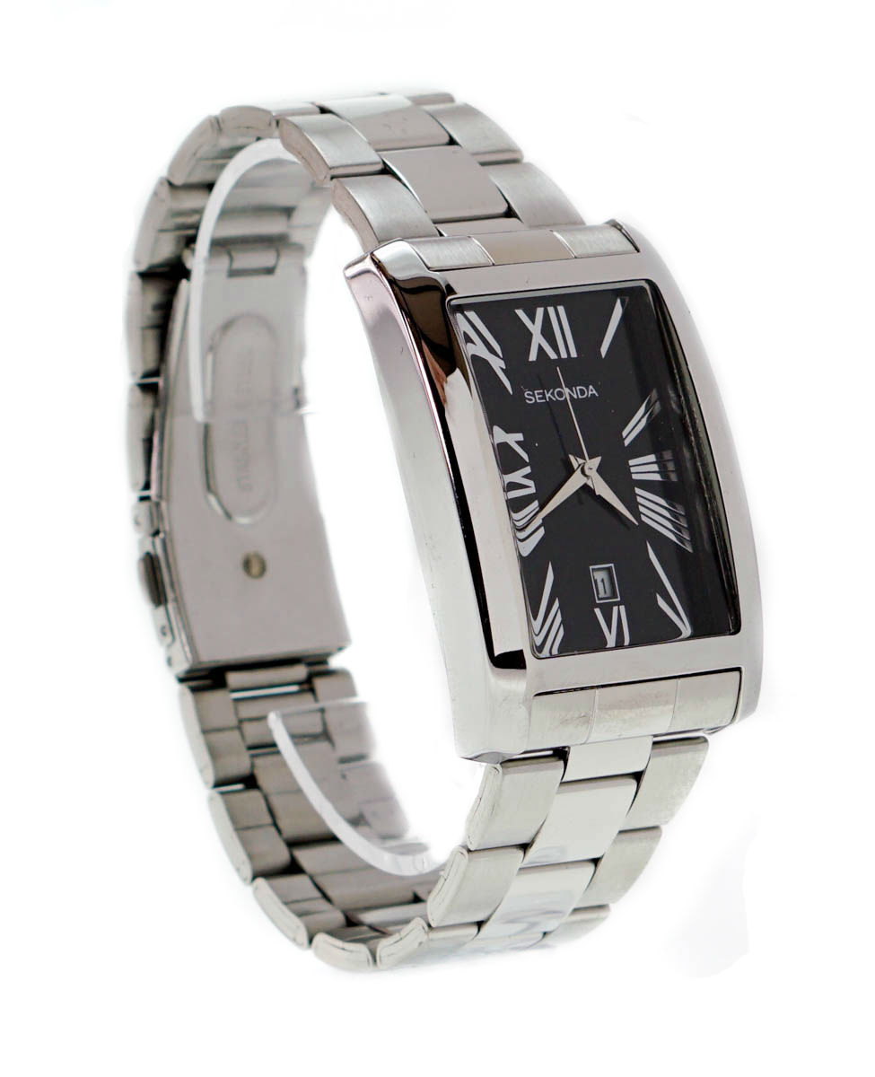 Sekonda Mens Black Dial Rectangular Stainless Steel Gents Watch 3634