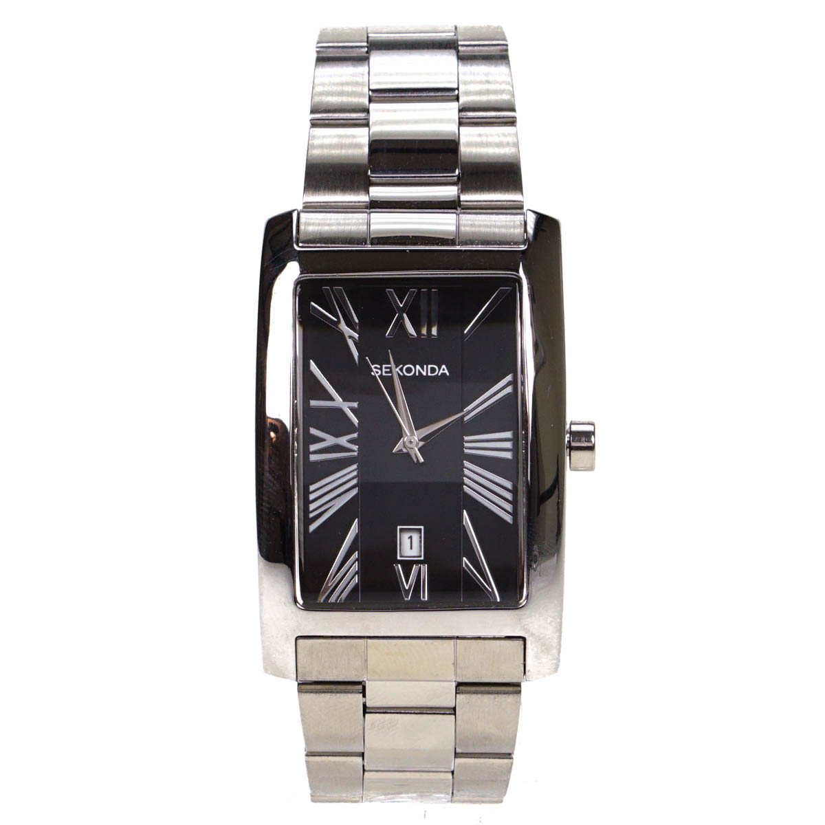 Sekonda Mens Black Dial Rectangular Stainless Steel Gents Watch 3634