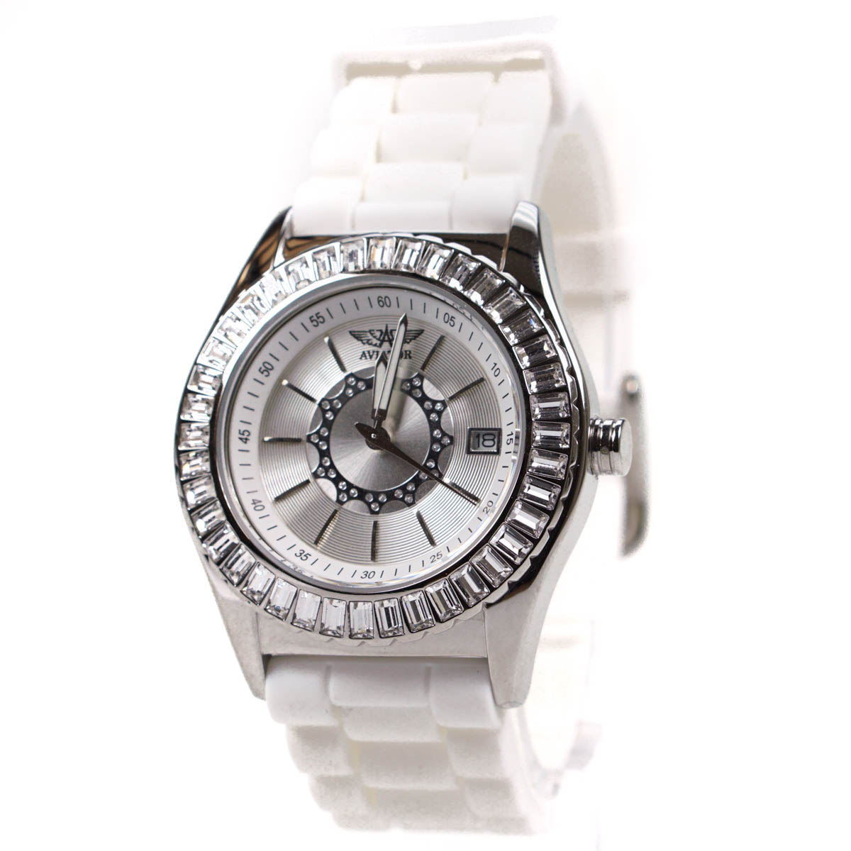 Aviator Ladies Crystal Watch AVW2712L06 Changeable Black & White Rubber