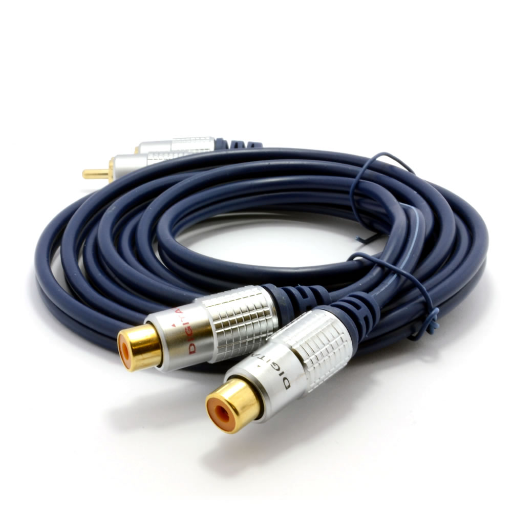 2m Pure OFC HQ 2 x RCA Phono Extension Plug to Socket Audio Cable Gold