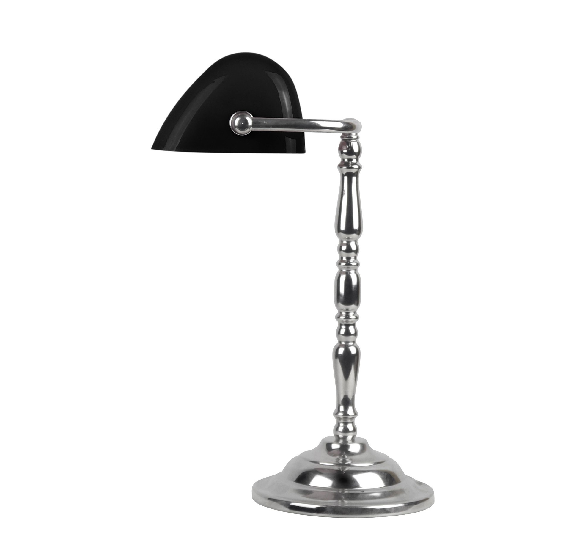 Kliving Bankers Chrome Desk Table Lamp Black Swivel Glass Shade eBay