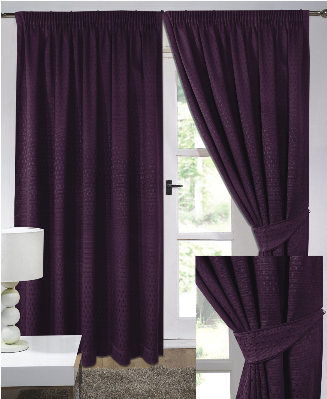 Aubergine Elegant Jacquard Spot Weave Ready Made Fully Lined Tape