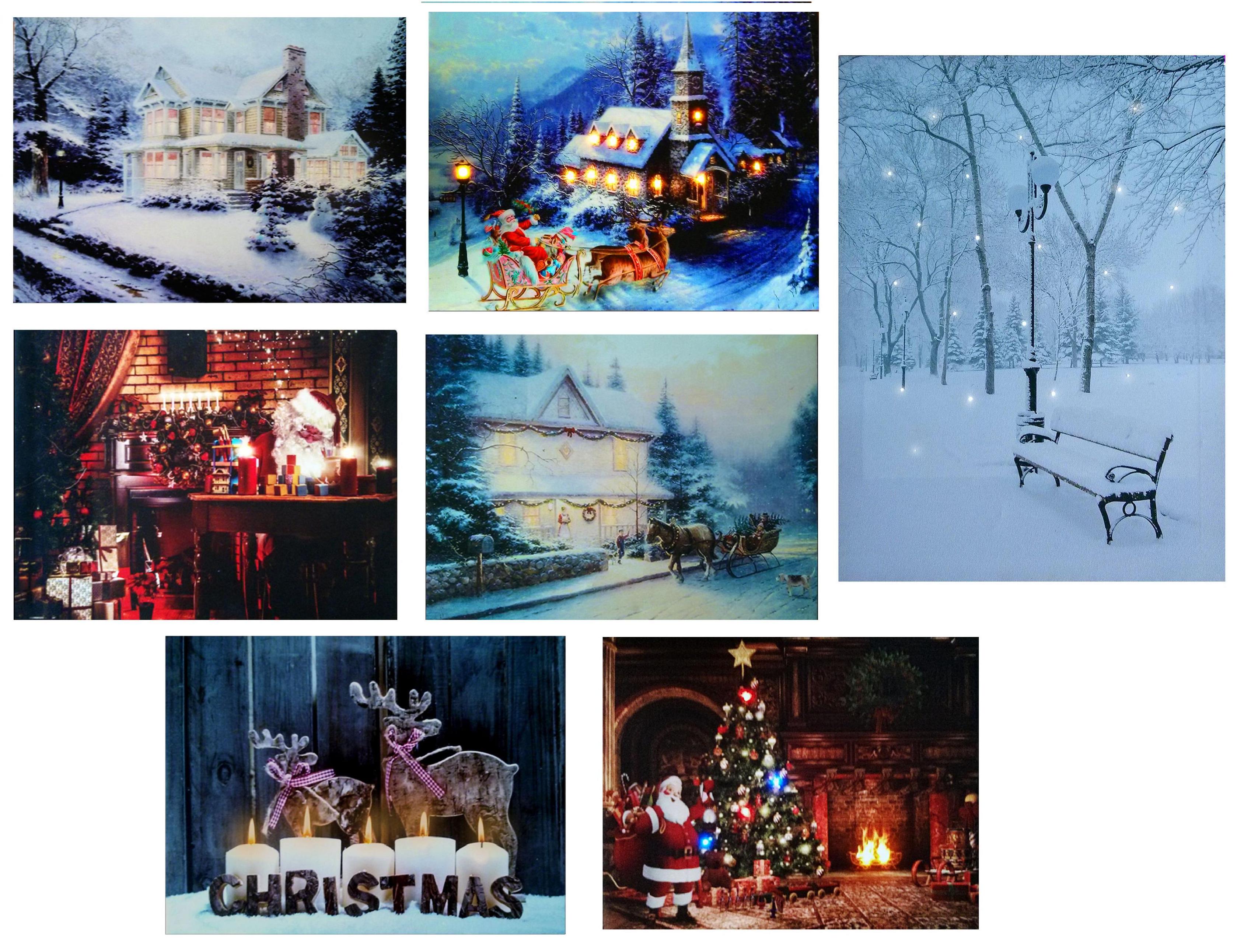 LED Light up Christmas Canvas Pictures 30cm x 40cm Xmas Picture