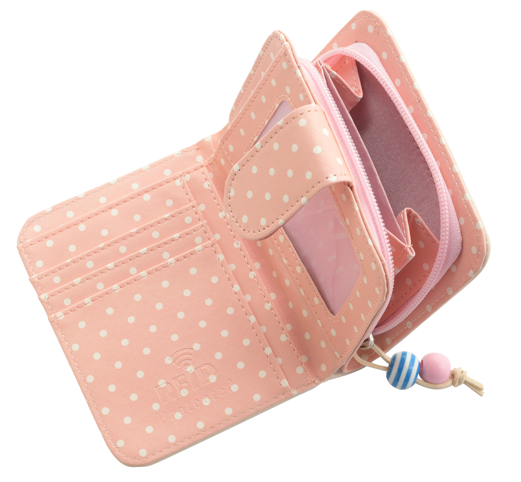 Womens RFID Blocking Small Faux Leather Polka Dot Purse Zipped Coin Section
