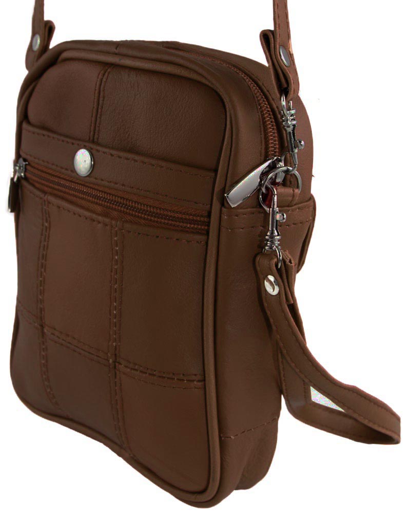 Genuine Leather Zipped Bag for Travelling with Wrist Strap Multi Purpose