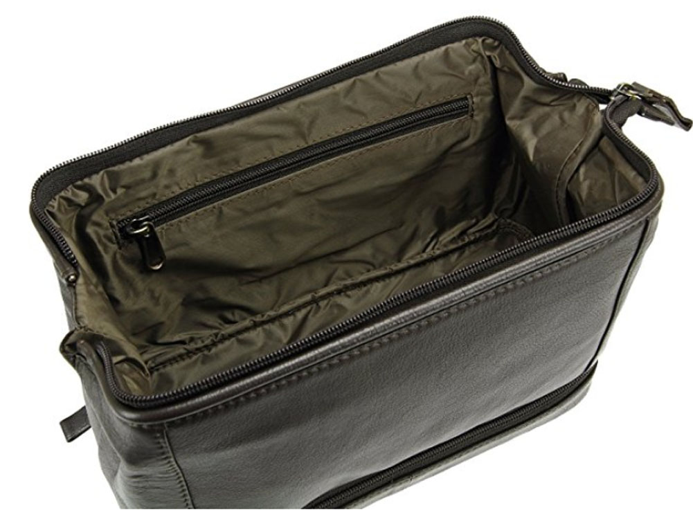 Unisex Premium Leather Washbag Travel Shampoo Shaving Bag Zipped Bottom