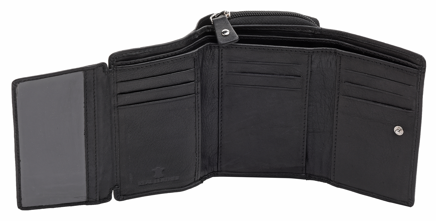 Ladies Leather Trifold Purse Wallet RFID Blocking Flip Out Section Coin Zip