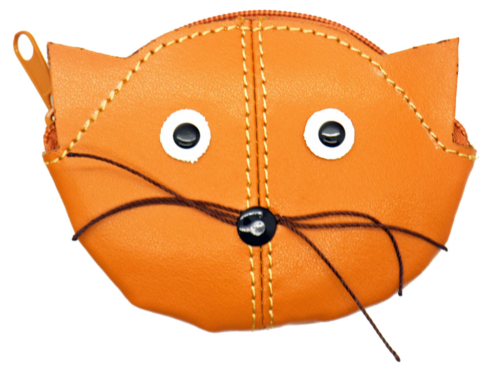 Childs Kids Genuine Real Leather Animal Zip Top Coin Purse Black Red Tan Brown